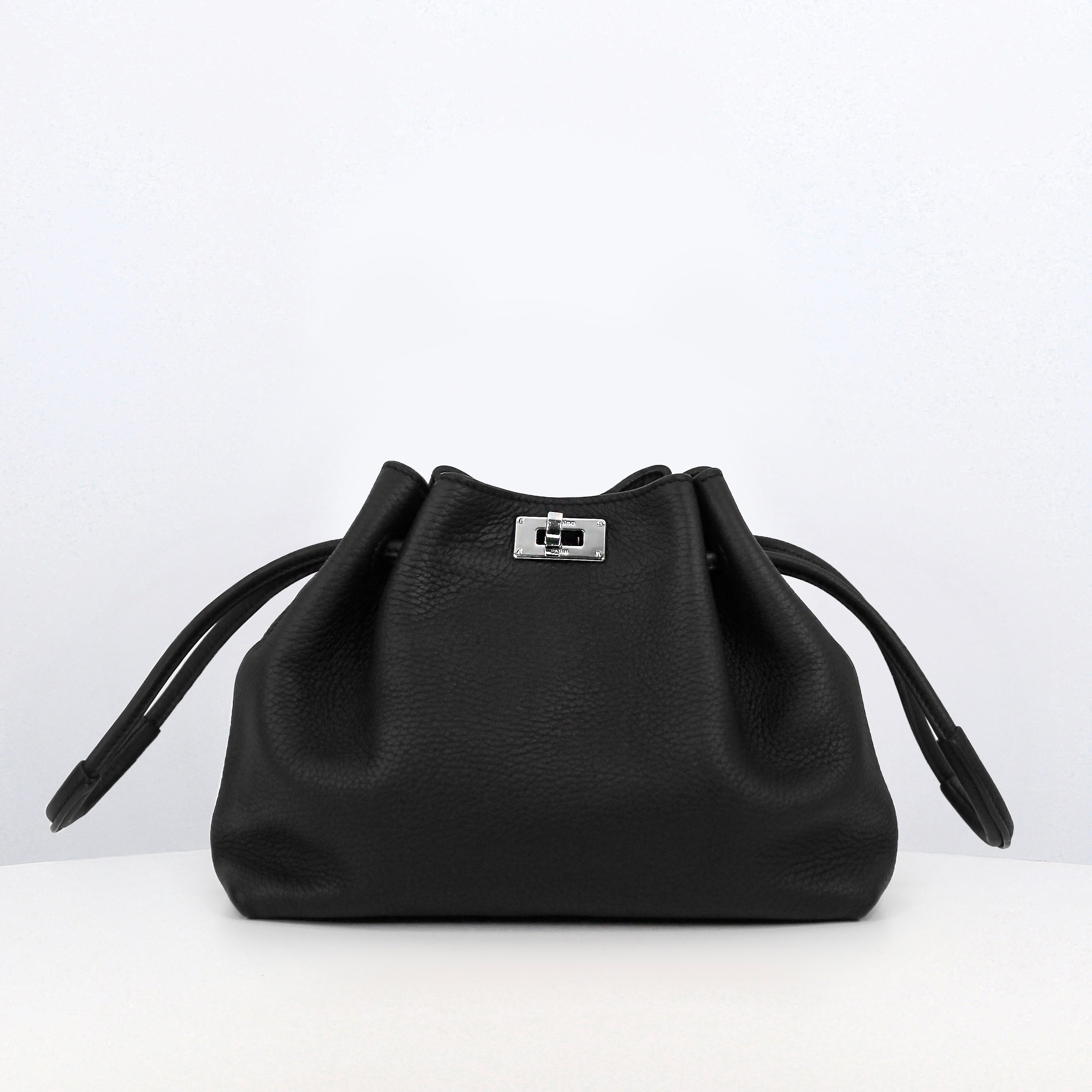 LEATHER DRAWSTRING BAG COLETTE MINI BLACK