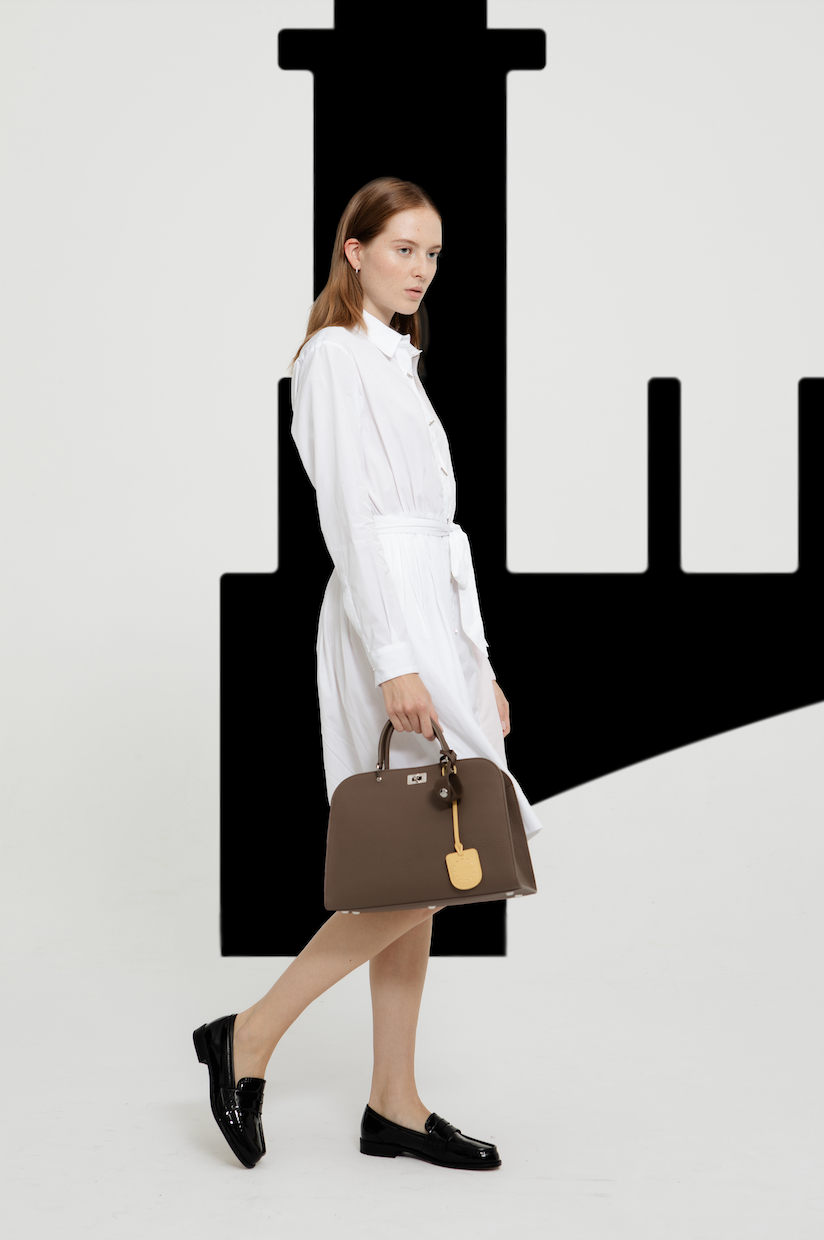 LEATHER HANDBAG OPERA PM TAUPE