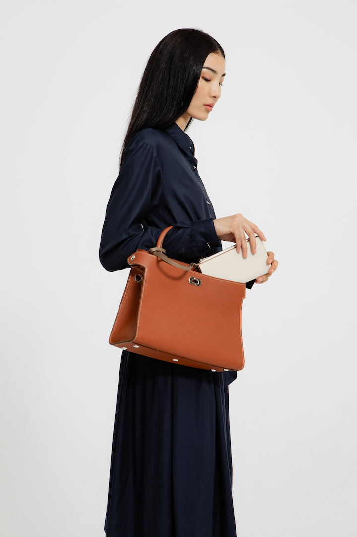 LEATHER HANDBAG LUTECE PM GOLD