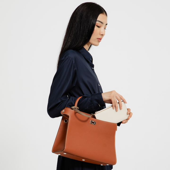 LEATHER HANDBAG LUTECE PM GOLD