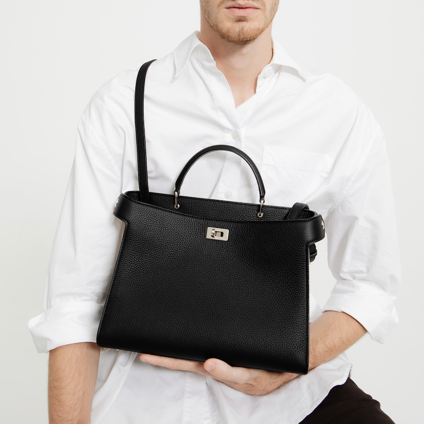 LEATHER HANDBAG LUTECE PM BLACK