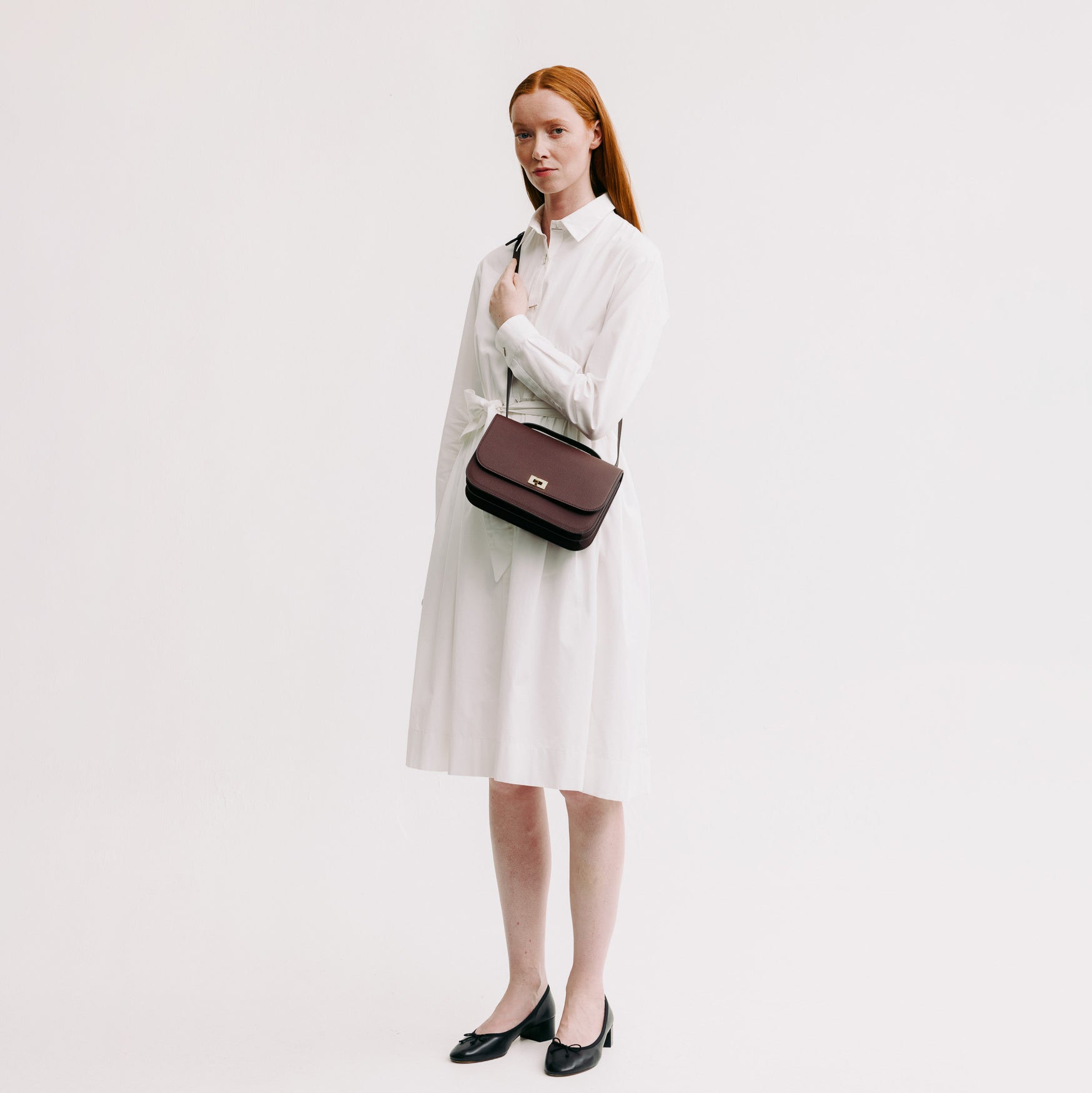 LEATHER FLAP BAG ELYSEE EAST/WEST PRUNE