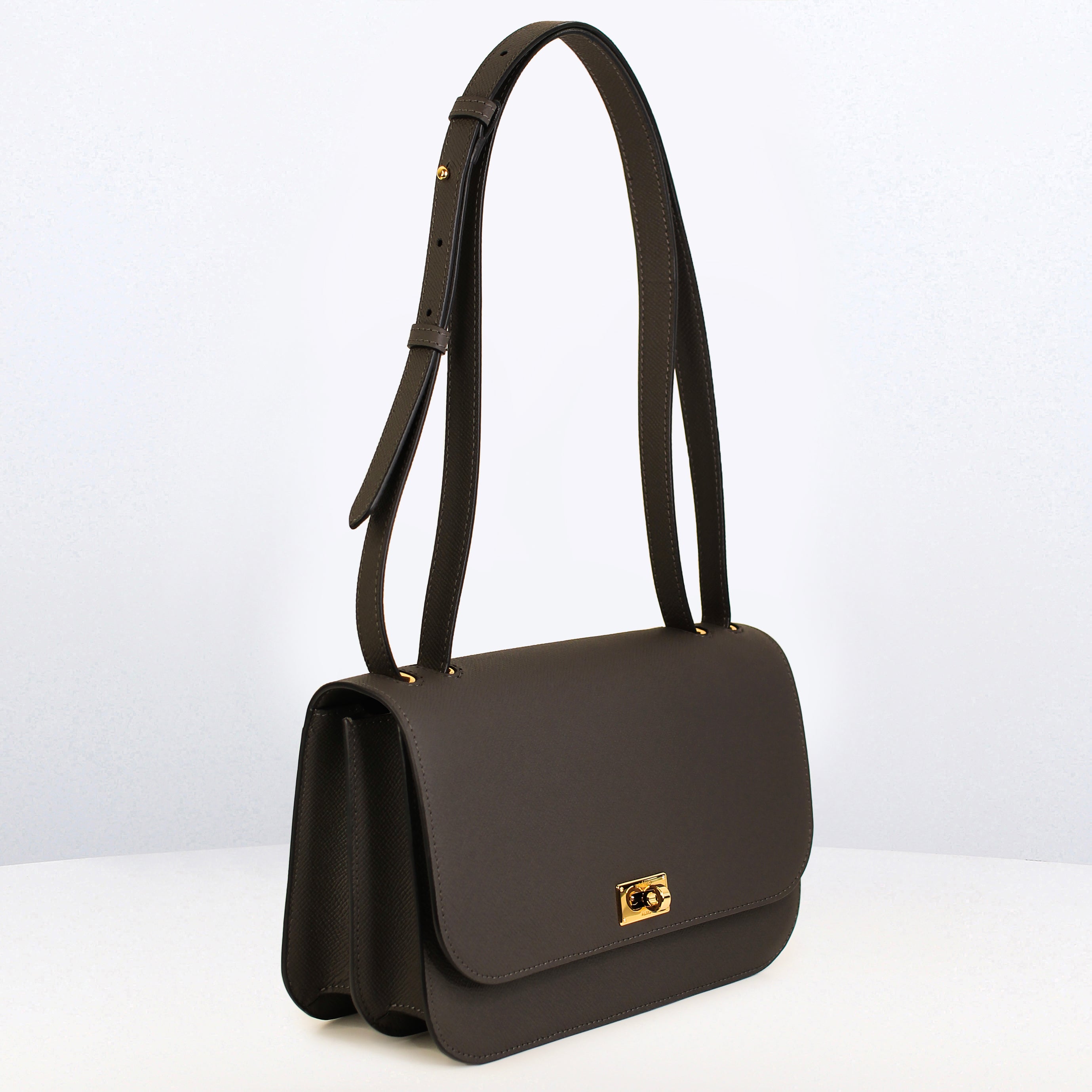 LEATHER FLAP BAG ELYSEE EAST/WEST CHARCOAL GREY