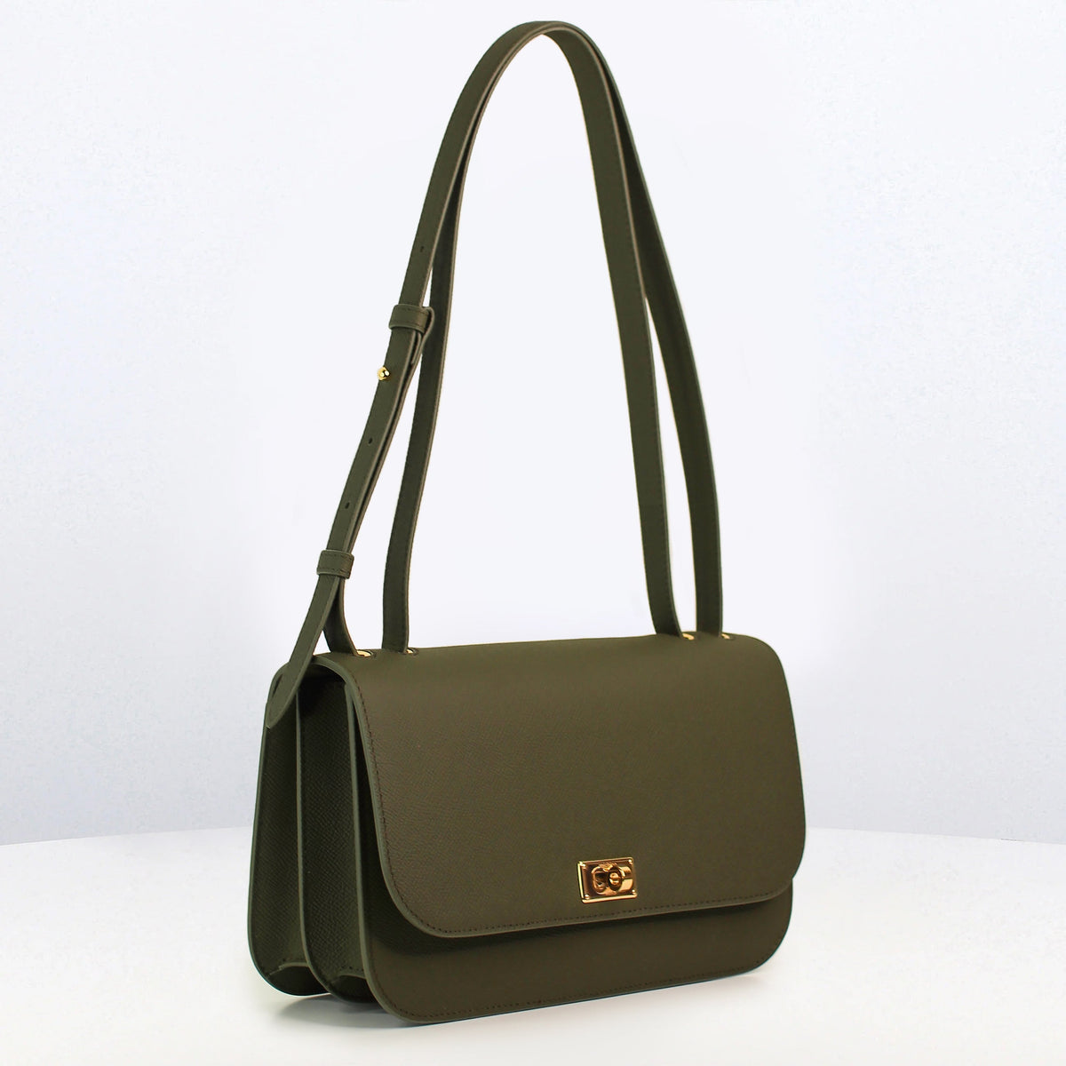 LEATHER FLAP BAG ELYSEE EAST/WEST KHAKI