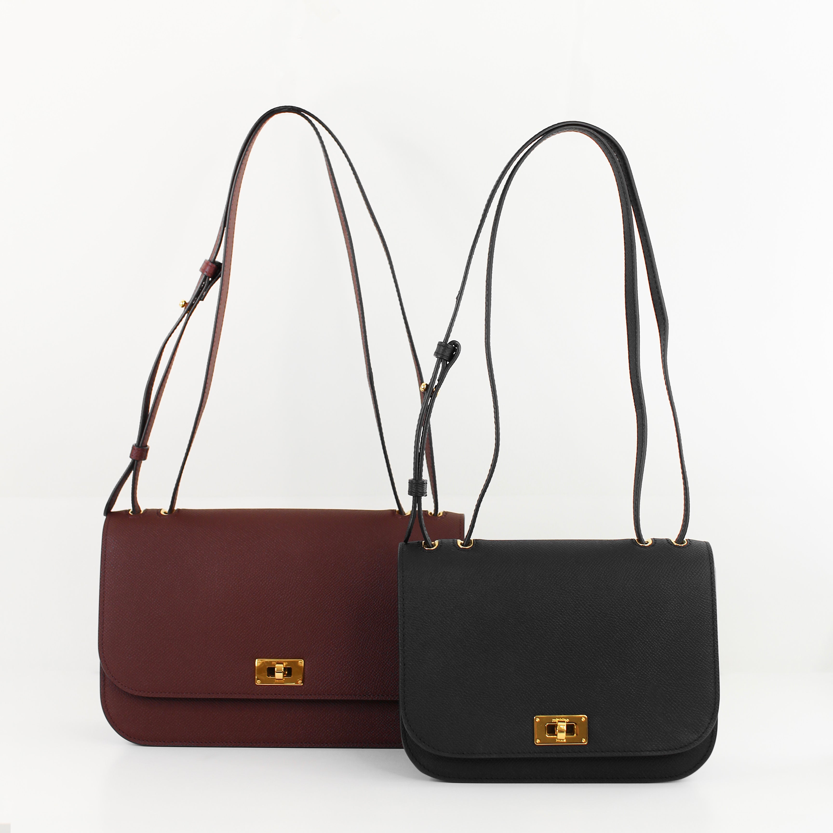 LEATHER FLAP BAG ELYSEE EAST/WEST PRUNE