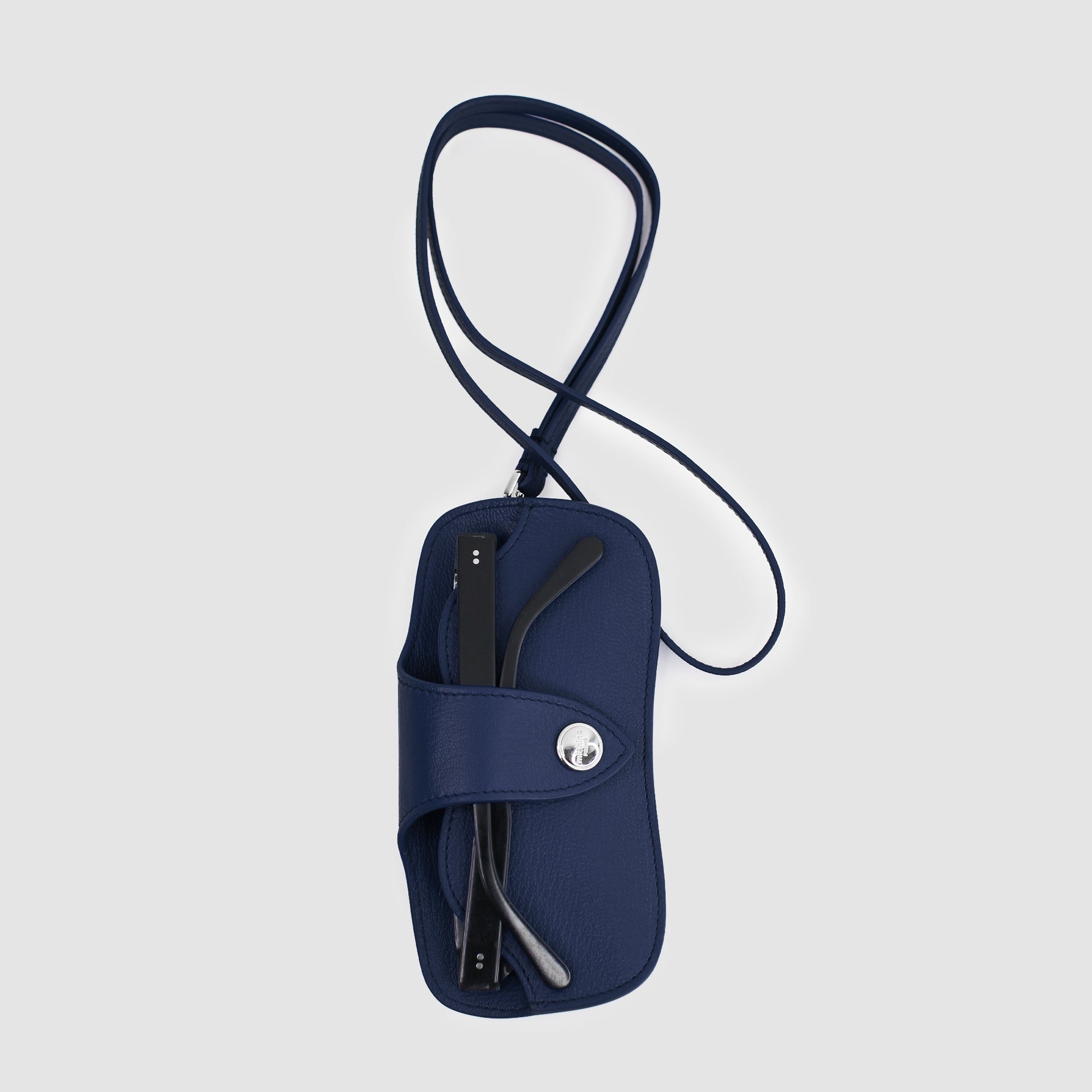LEATHER GLASSES HOLDER NAVY BLUE
