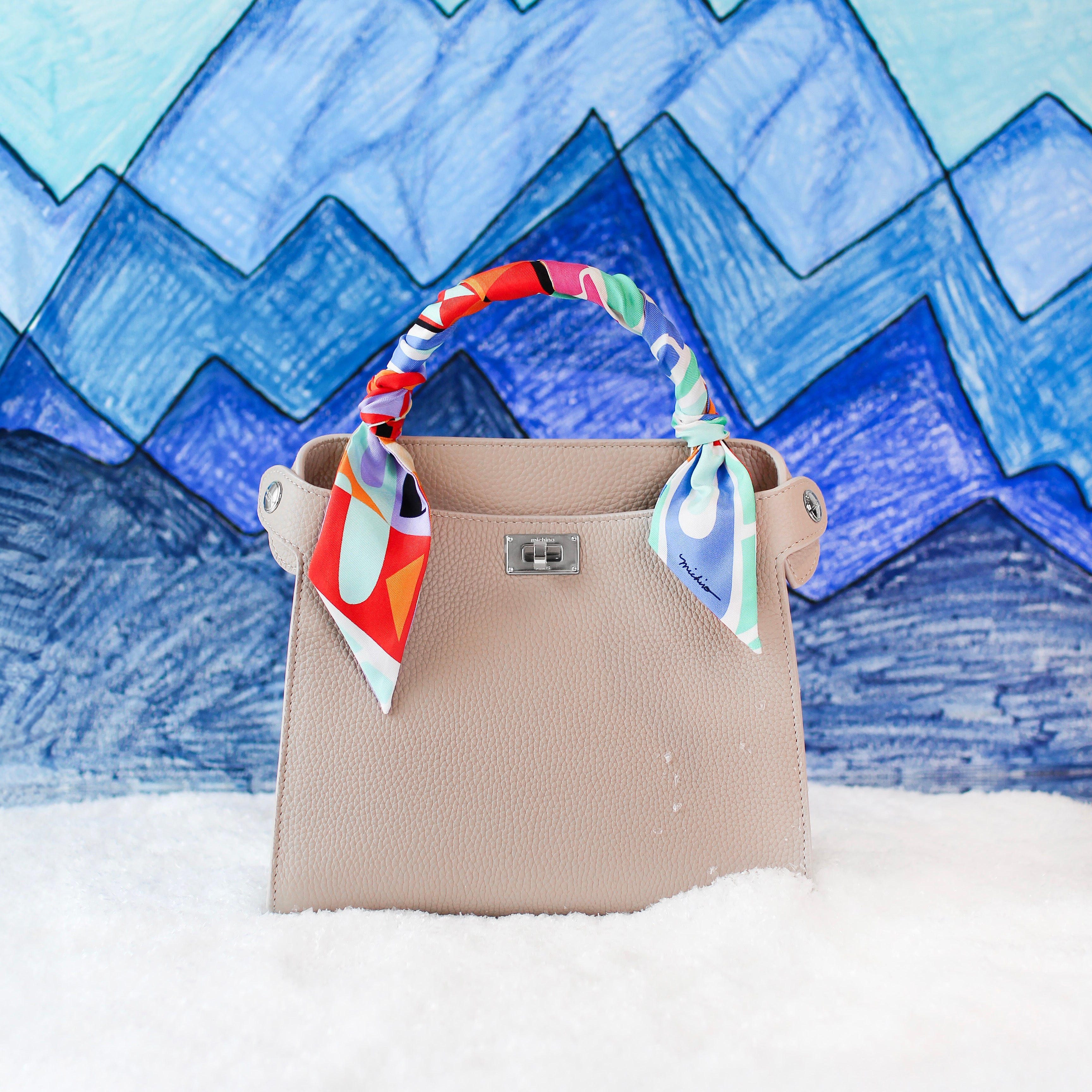 GIFT SET: LUTECE MINI GREIGE LEATHER HANDBAG & MICHII PARIS SILK SCARF