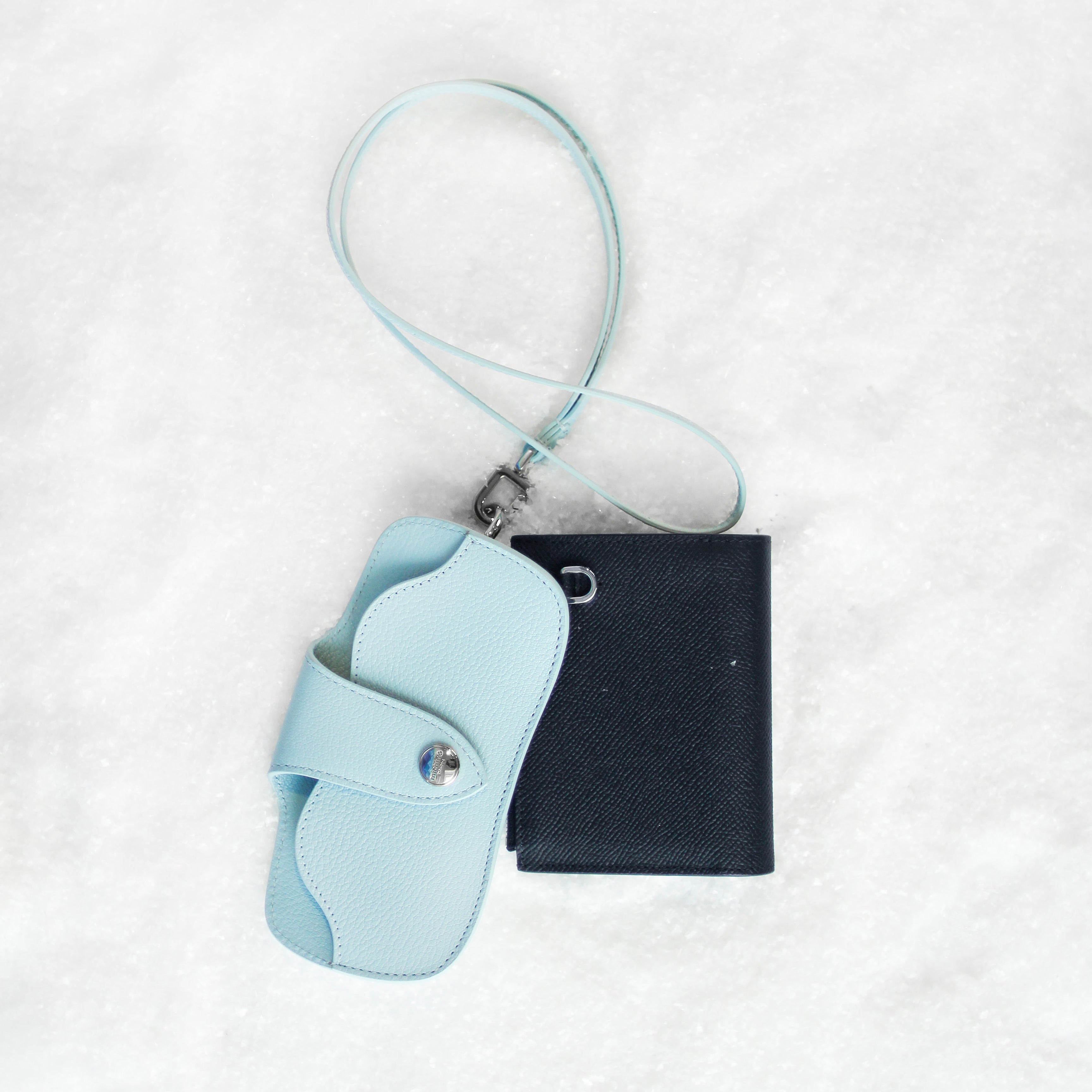 GIFT SET: ECLIPSE TWO-FOLD ZIP LEATHER WALLET & SKY BLUE LEATHER GLASSES CASE