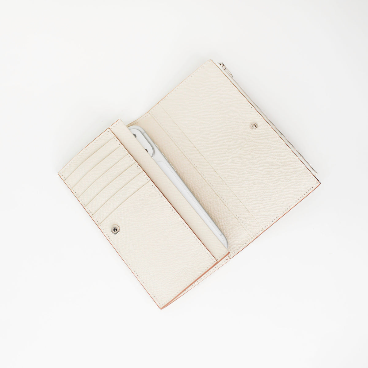 LEATHER LONG ZIP WALLET IVORY