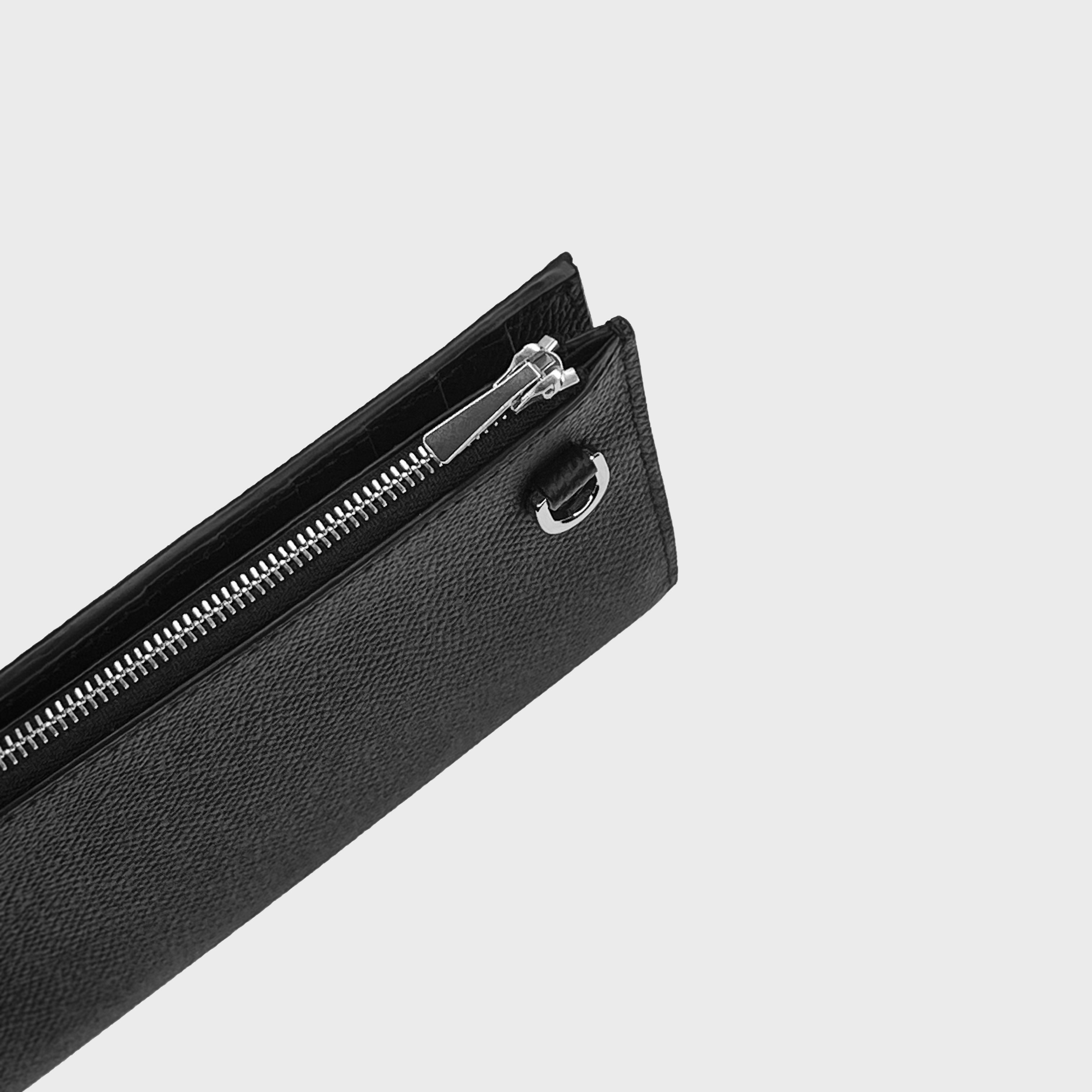 LEATHER LONG ZIP WALLET BLACK