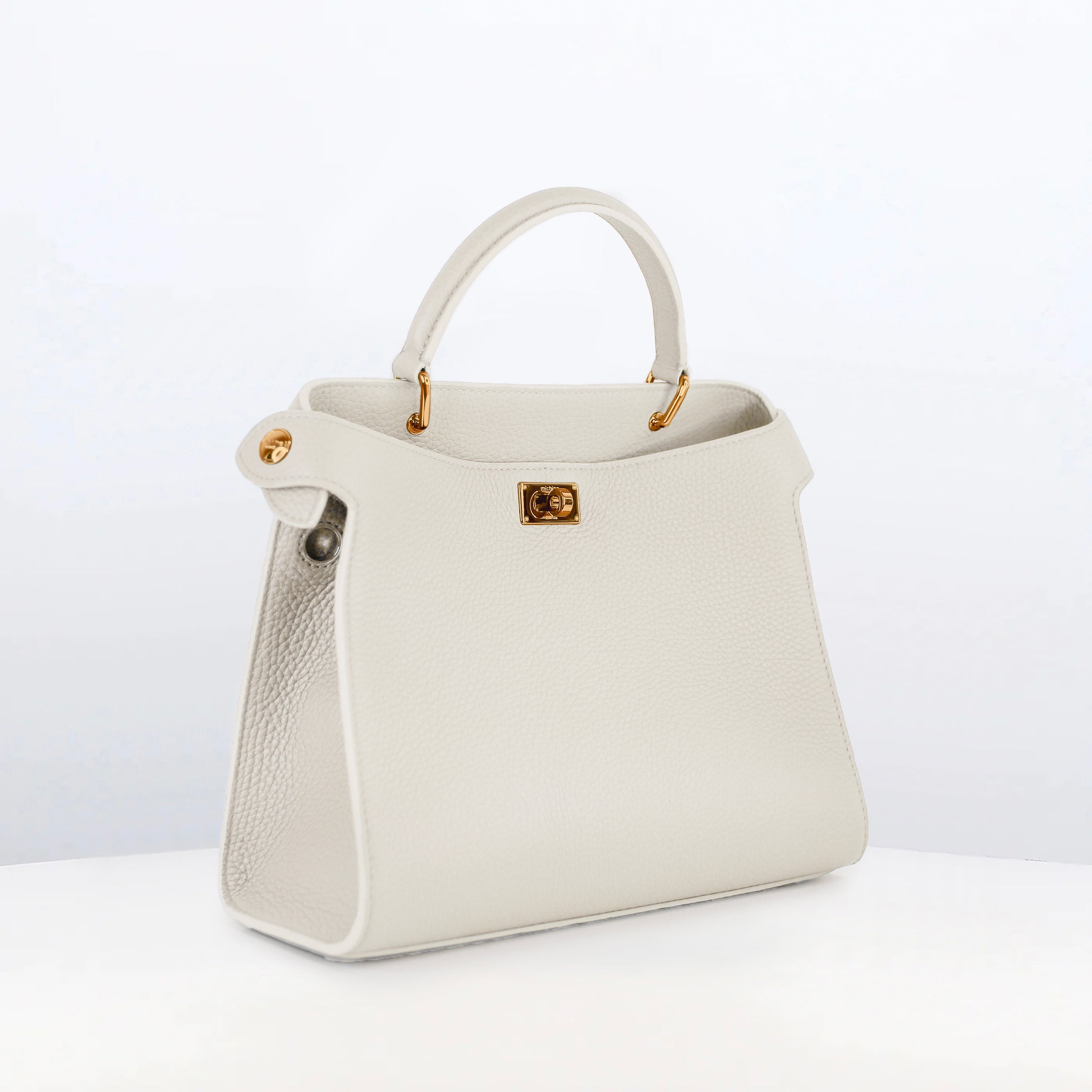 LEATHER HANDBAG LUTECE 27 CRAIE WITH GOLD HARWARE