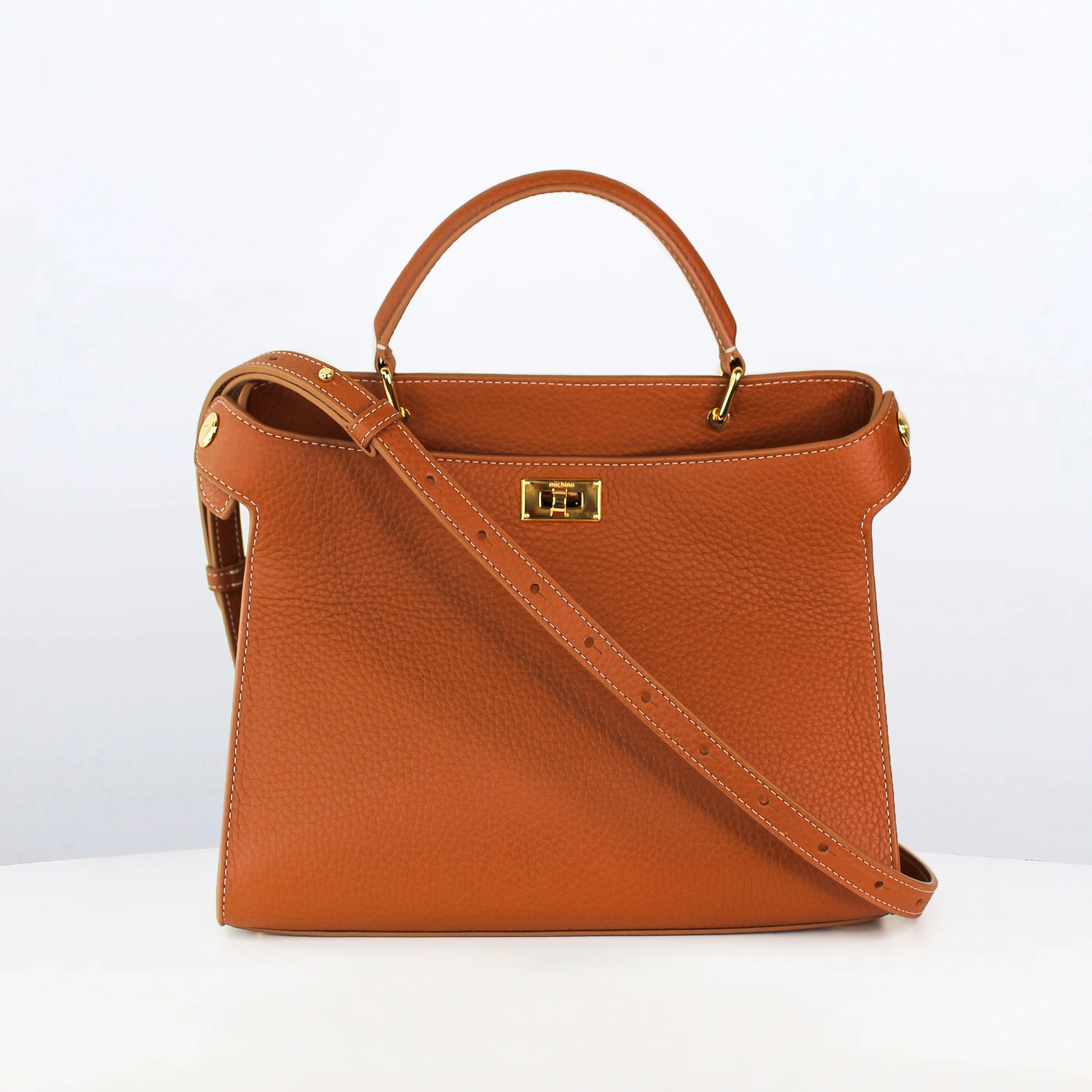 LEATHER HANDBAG LUTECE 27 GOLD WITH GOLD HARDWARE