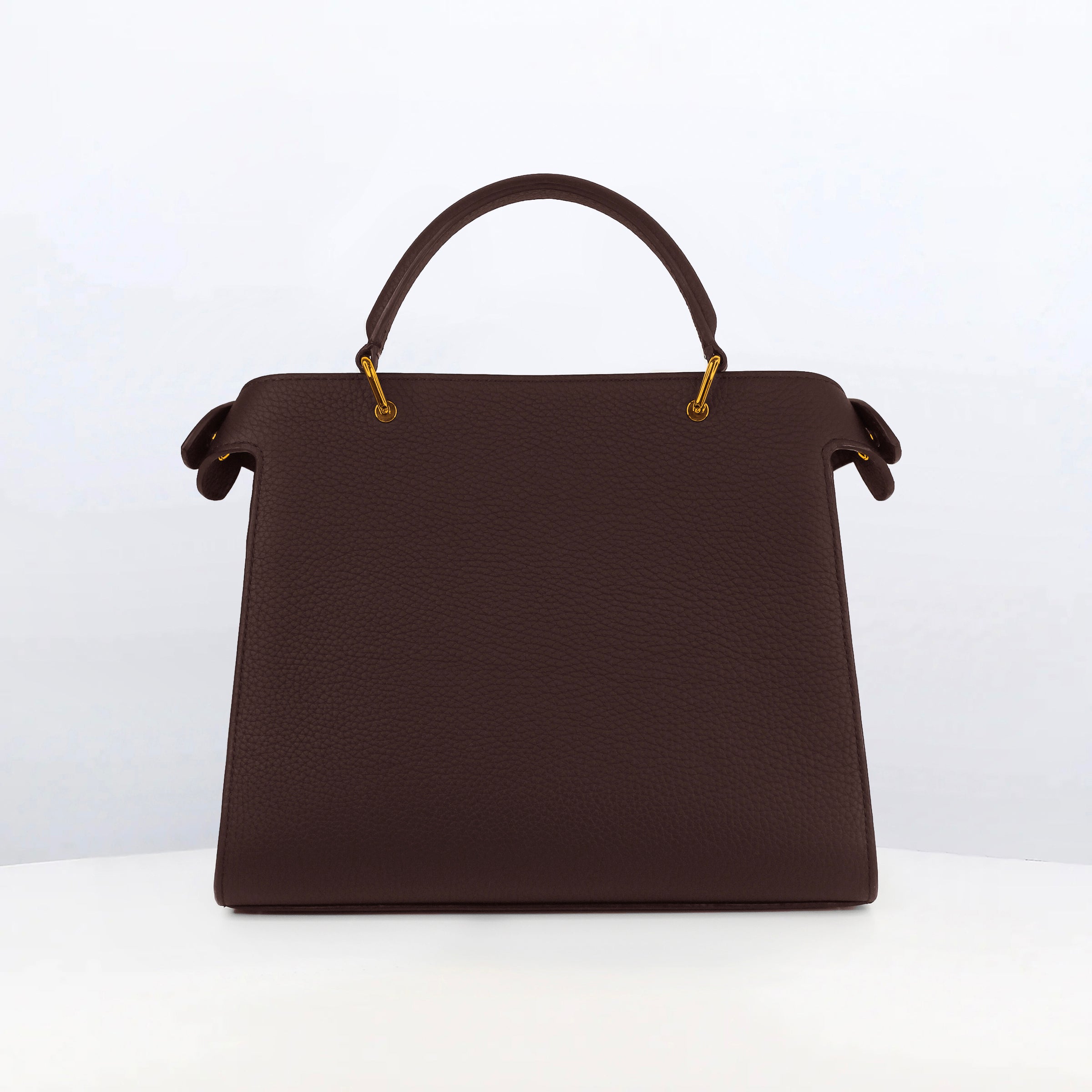 LEATHER HANDBAG LUTECE 27 PRUNE WITH GOLD HARDWARE