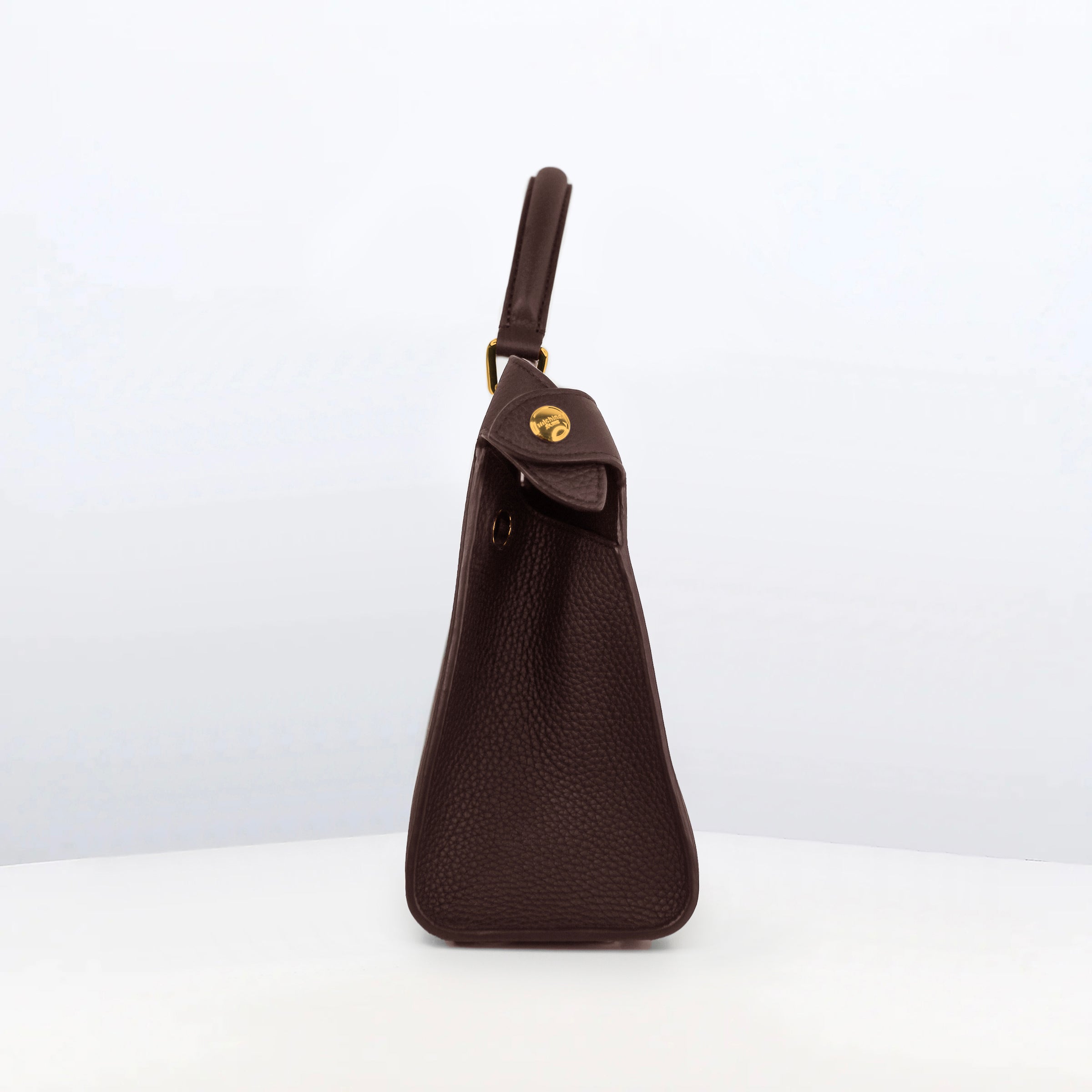 LEATHER HANDBAG LUTECE 27 PRUNE WITH GOLD HARDWARE