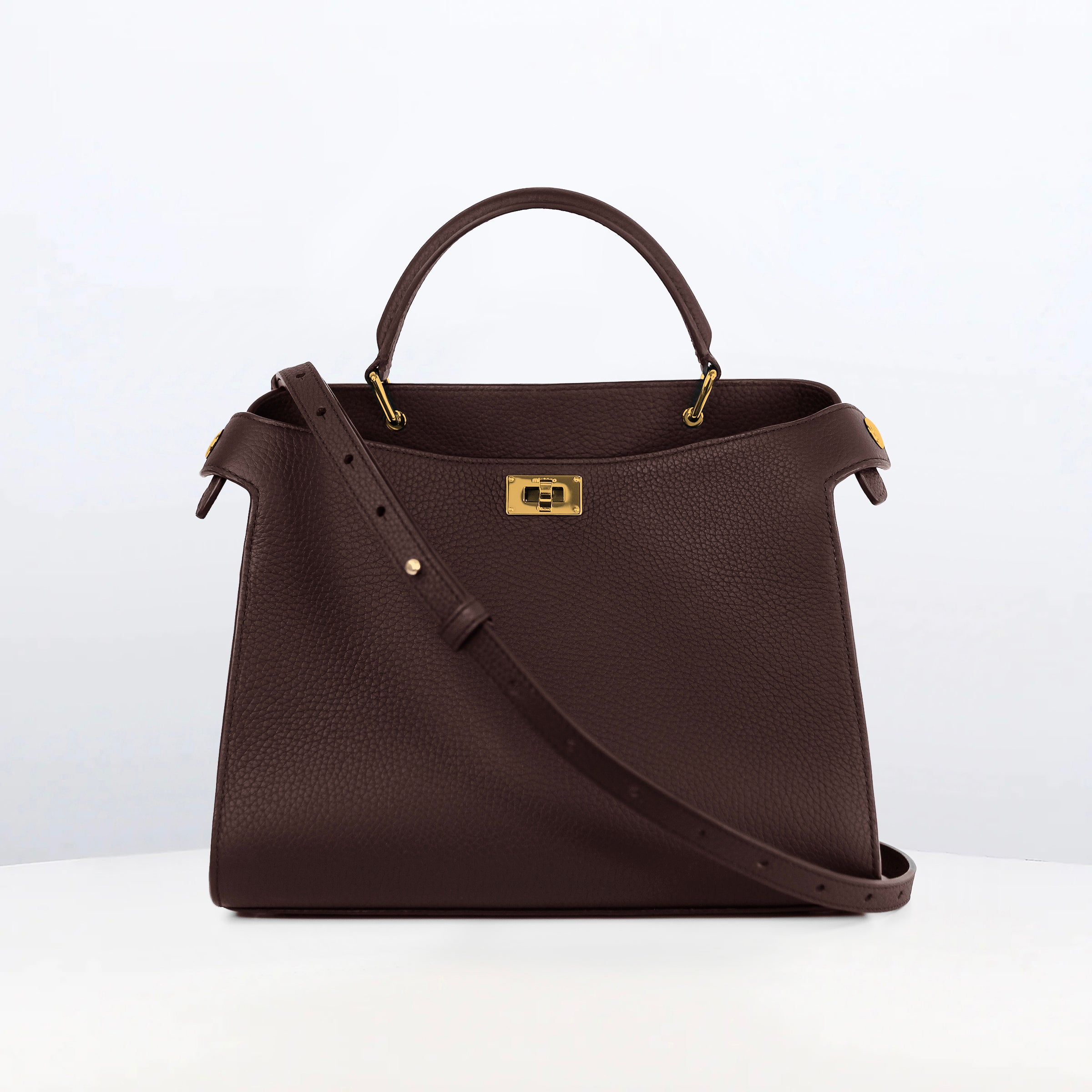 LEATHER HANDBAG LUTECE 27 PRUNE WITH GOLD HARDWARE