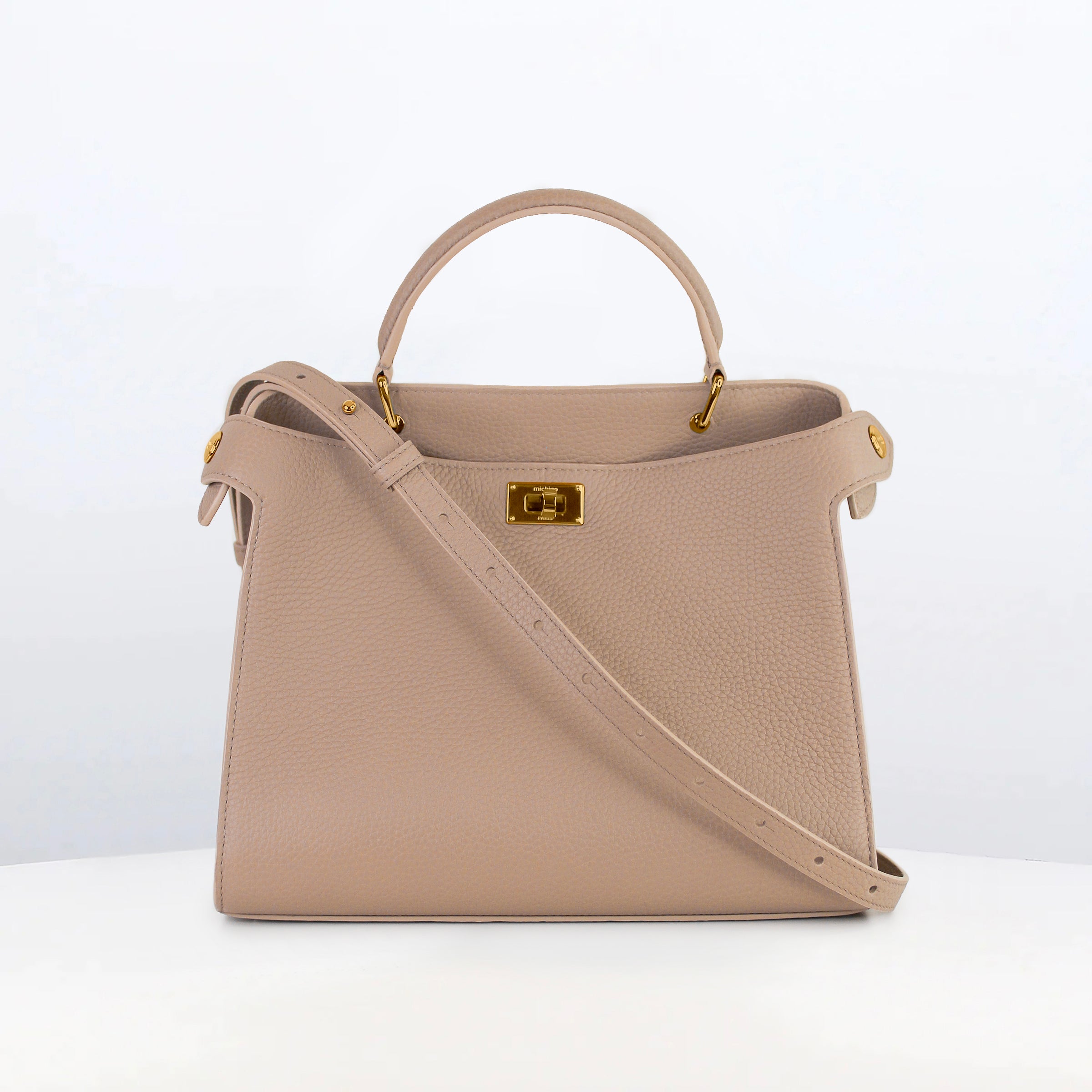 LEATHER HANDBAG LUTECE 27 TOURTERELLE WITH GOLD HARDWARE