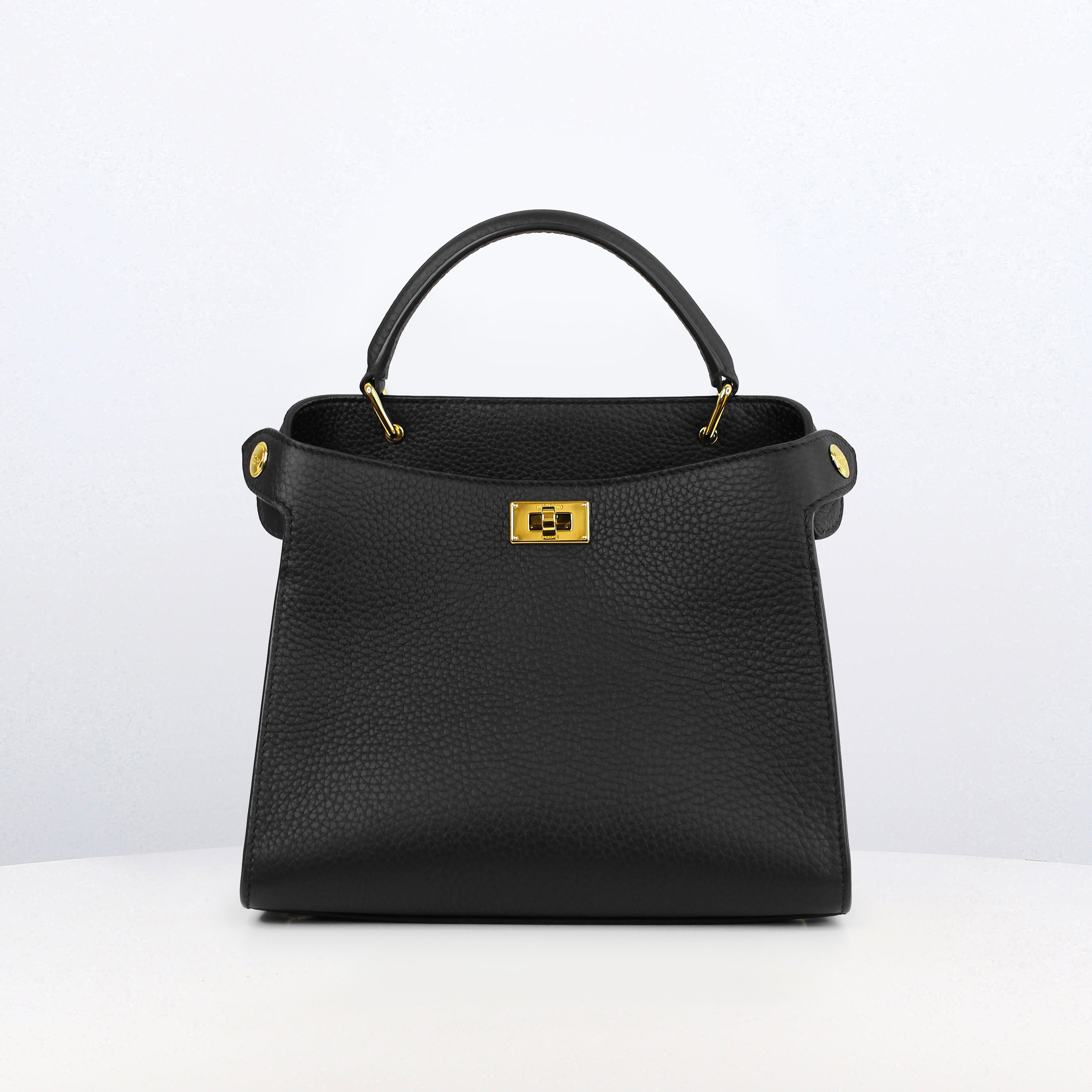 LEATHER HANDBAG LUTECE MINI BLACK GOLD HARDWARE