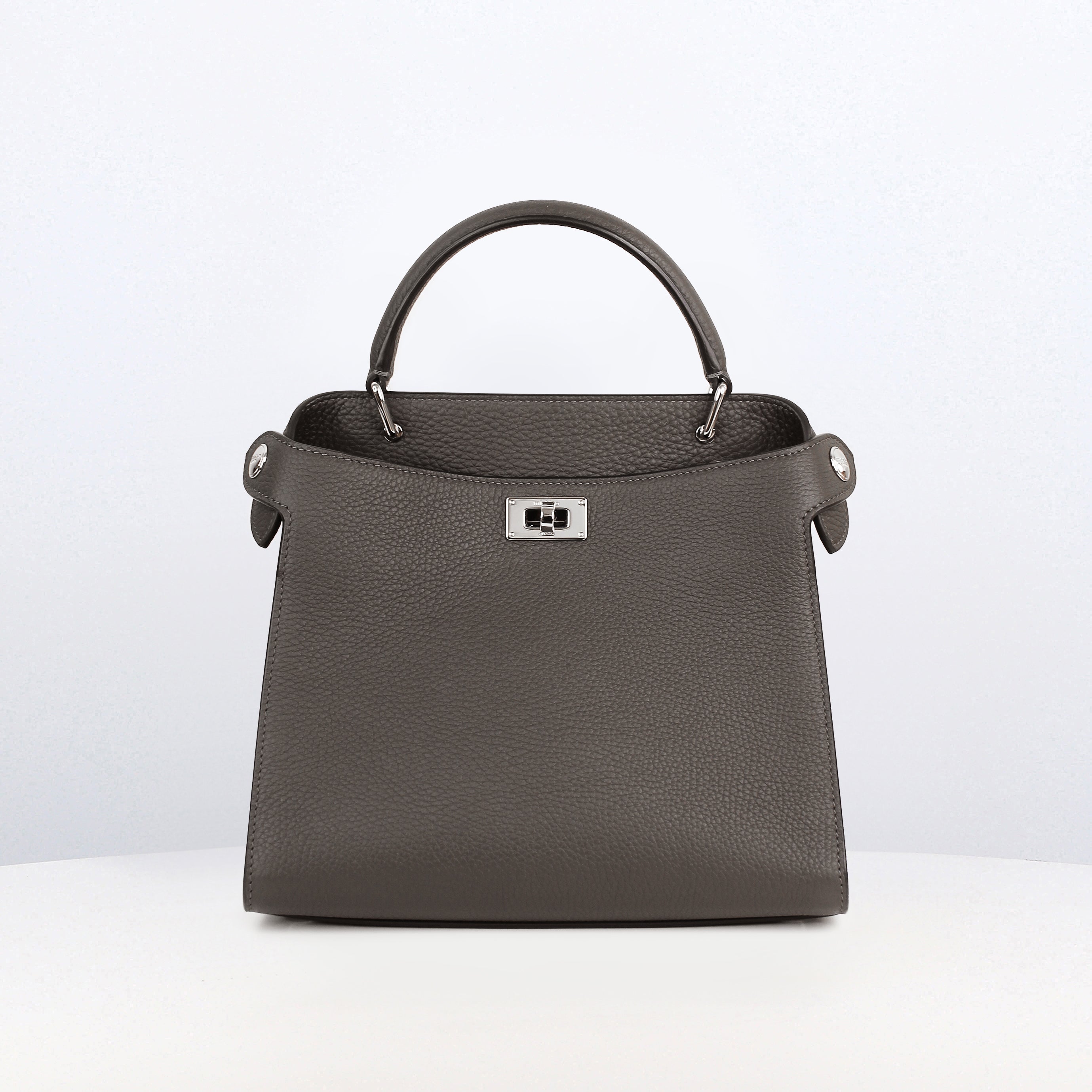 LEATHER HANDBAG LUTECE MINI CHARCOAL GREY