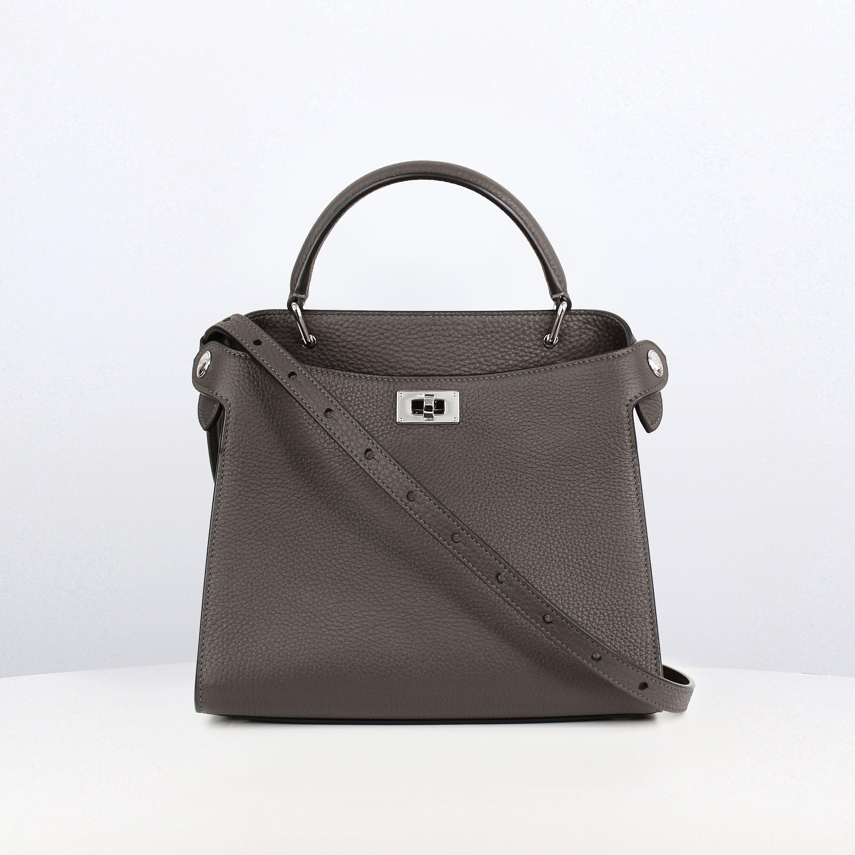 LEATHER HANDBAG LUTECE MINI CHARCOAL GREY