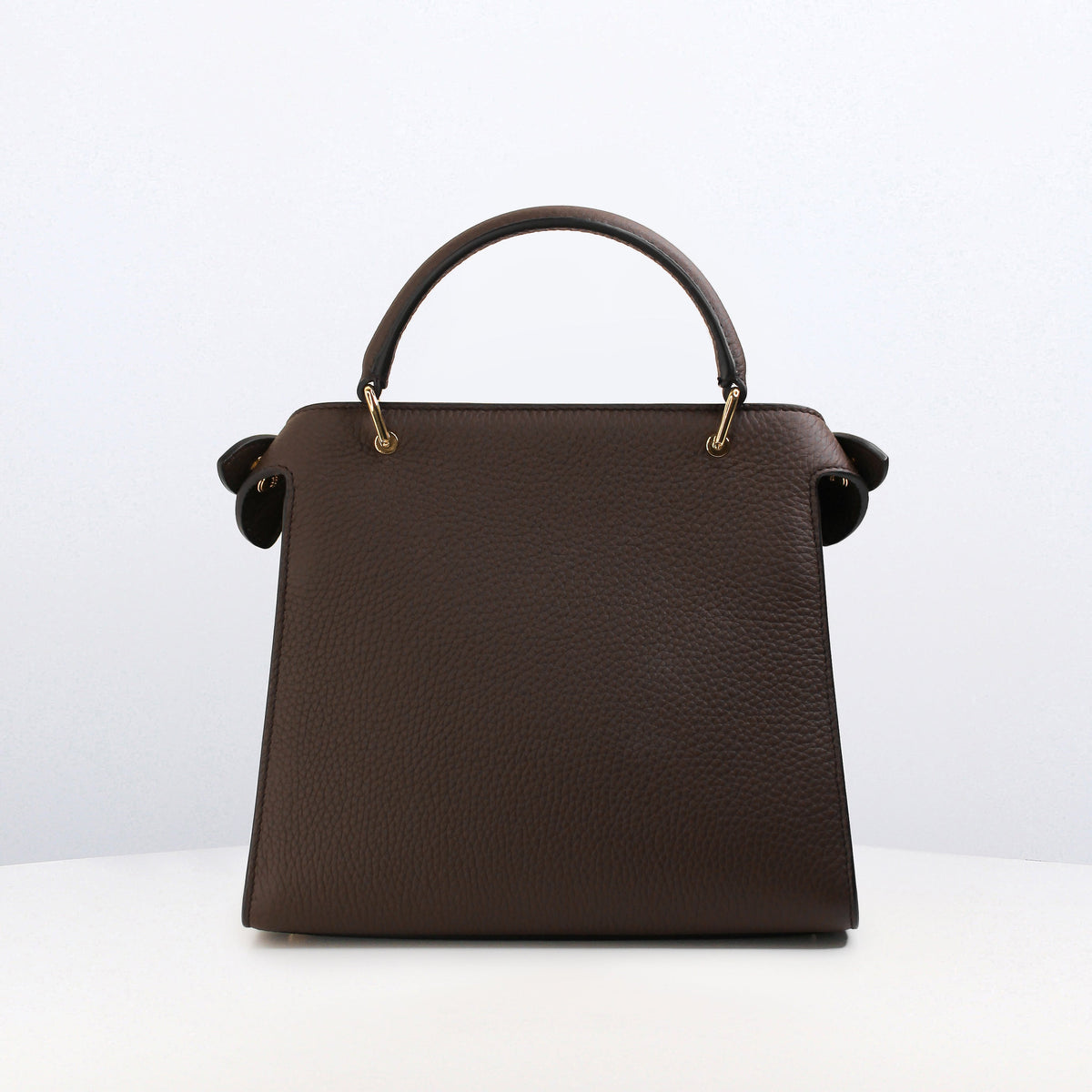 LEATHER HANDBAG LUTECE MINI NUBUCK CHOCOLATE WITH GOLD HARDWARE