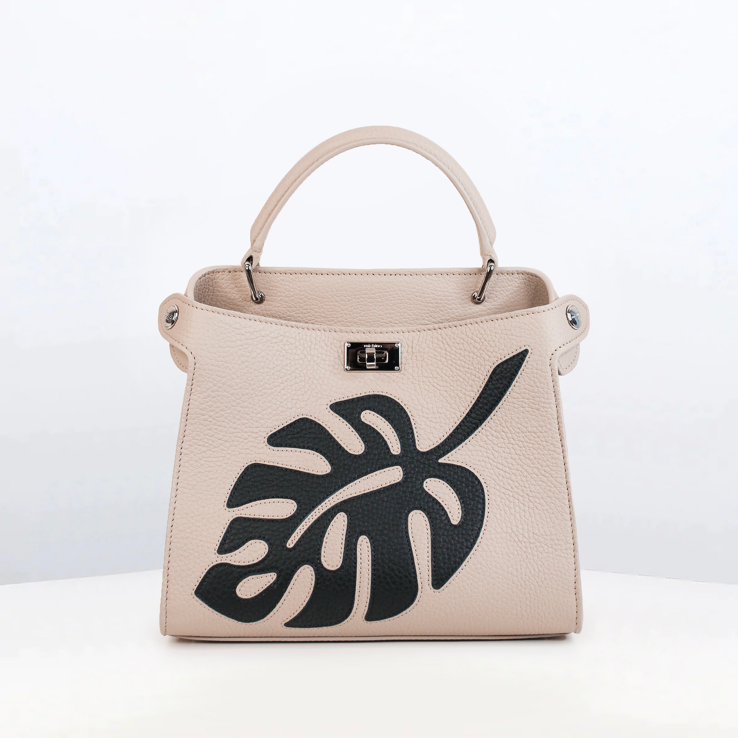 LEATHER HANDBAG LUTECE MINI INTERSIA BLACK LEAF