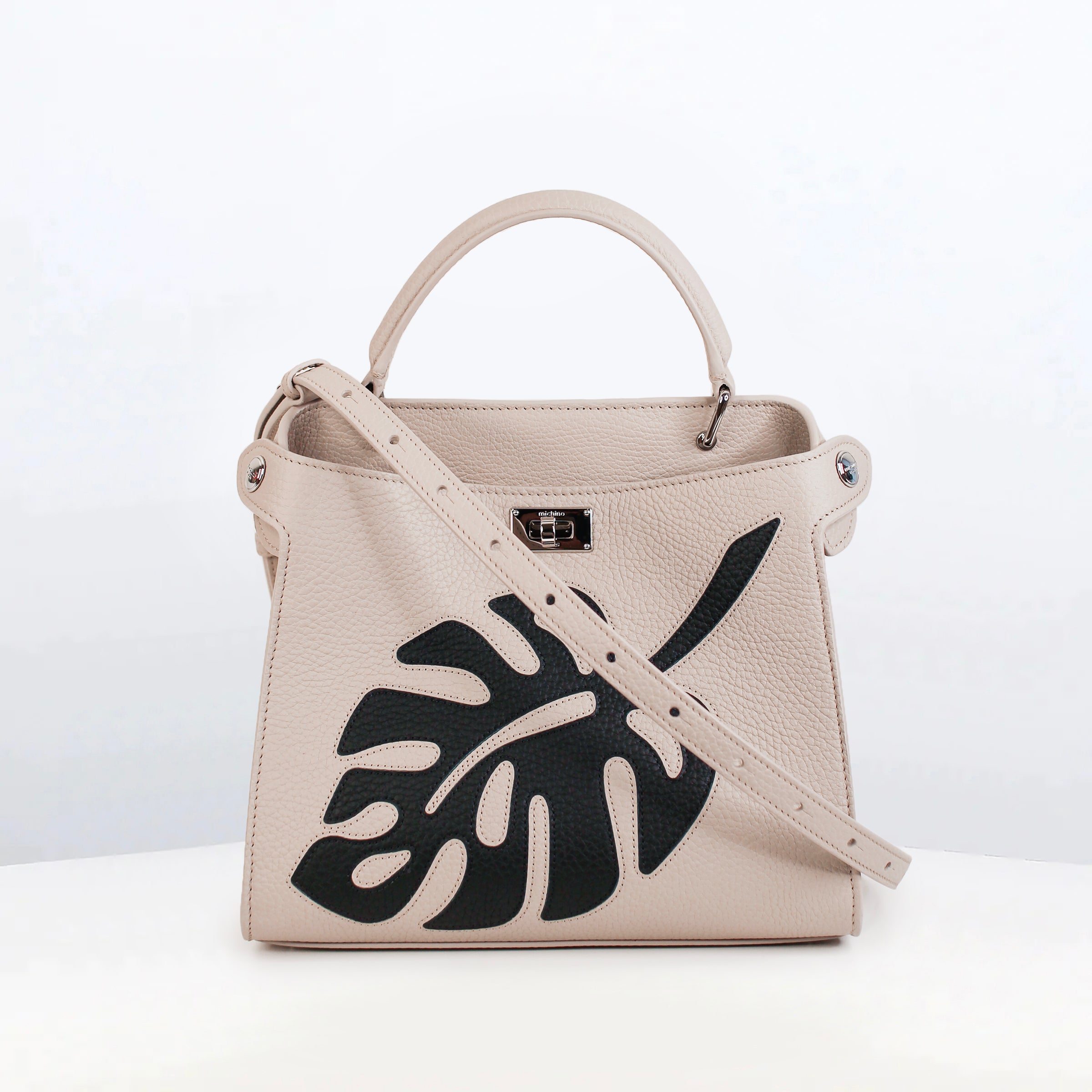 LEATHER HANDBAG LUTECE MINI INTERSIA BLACK LEAF