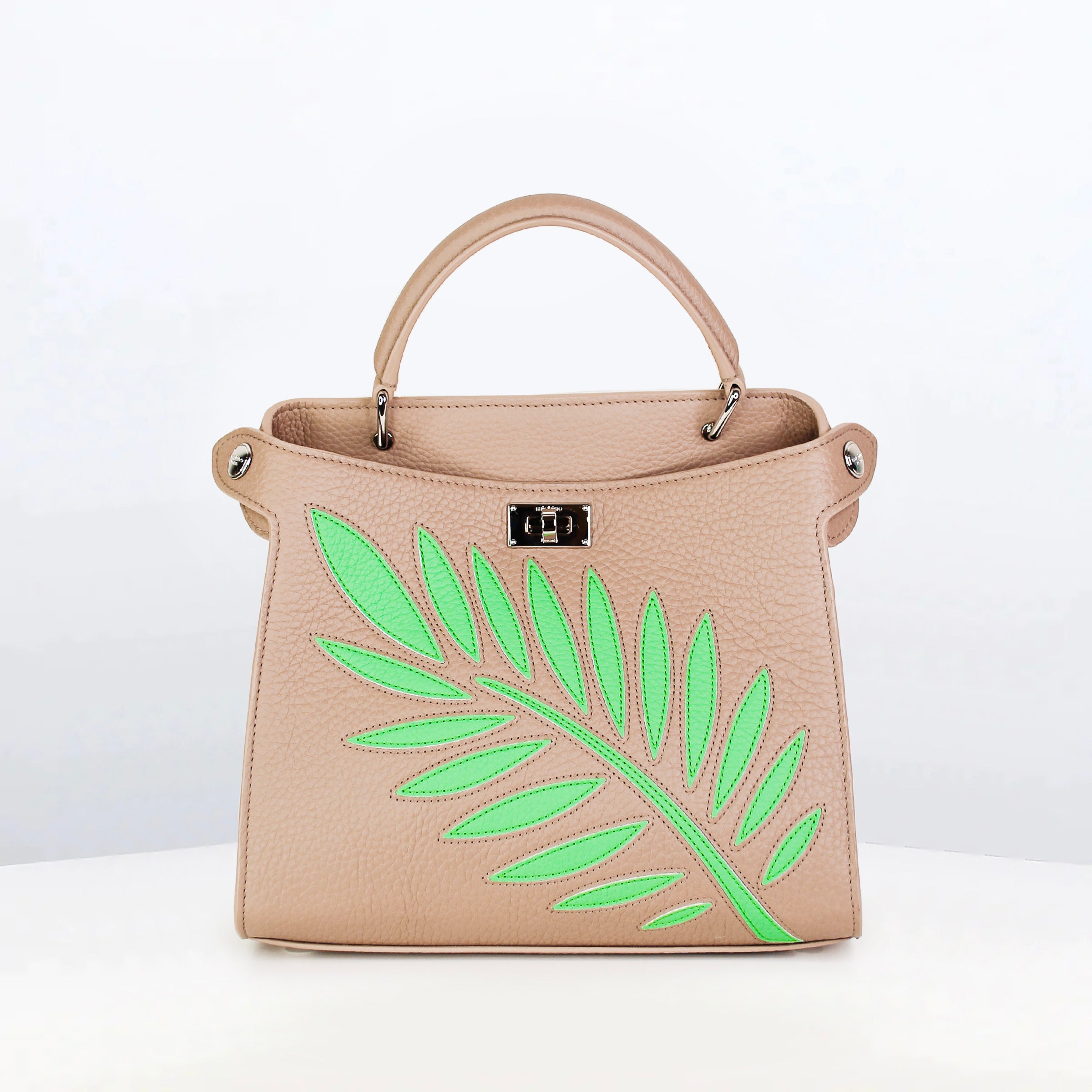 LEATHER HANDBAG LUTECE MINI INTERSIA GREEN LEAF