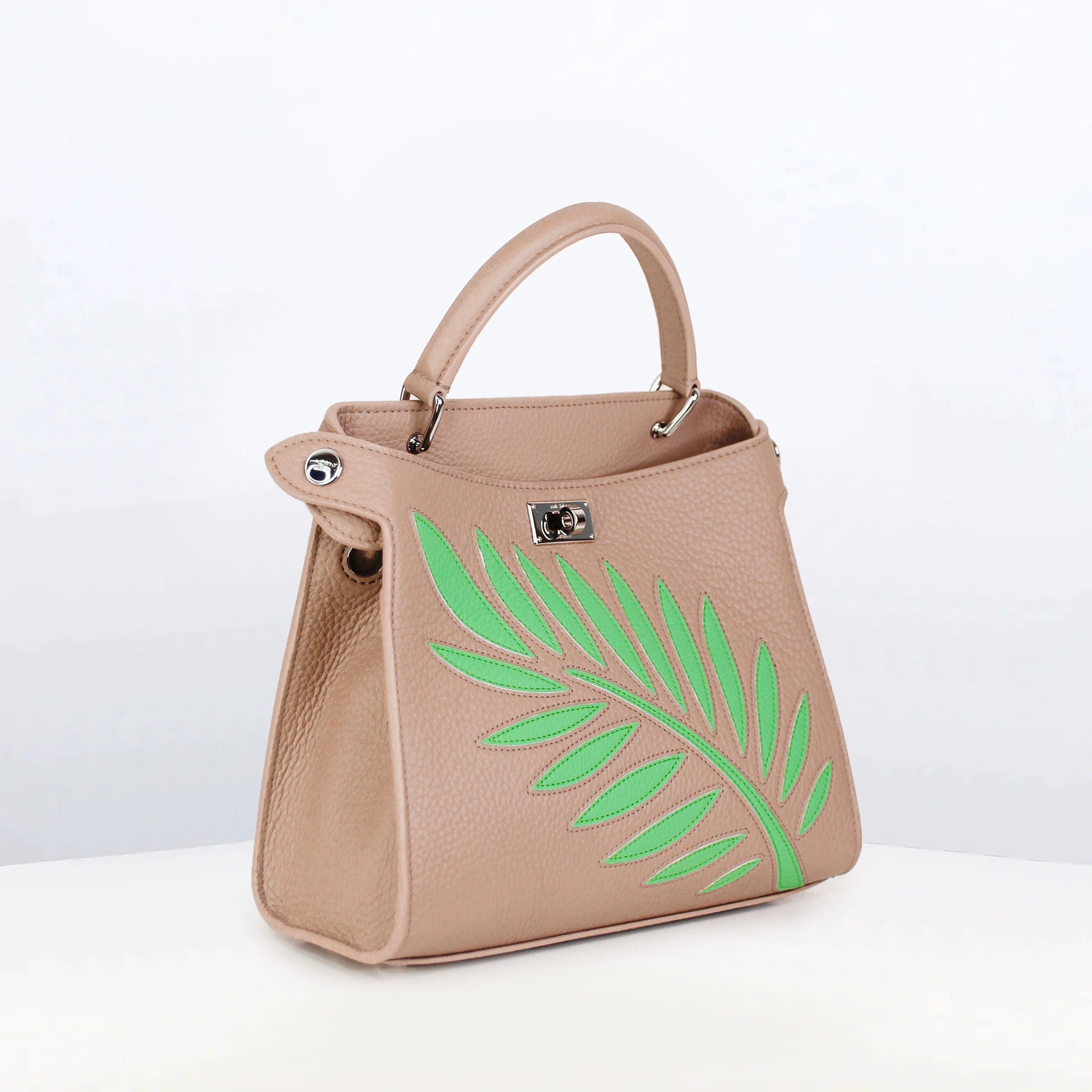 LEATHER HANDBAG LUTECE MINI INTERSIA GREEN LEAF