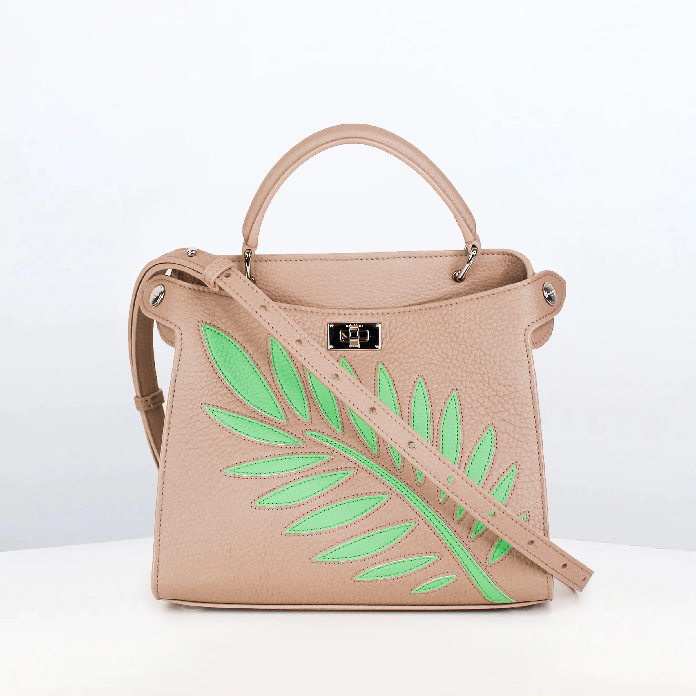 LEATHER HANDBAG LUTECE MINI INTERSIA GREEN LEAF