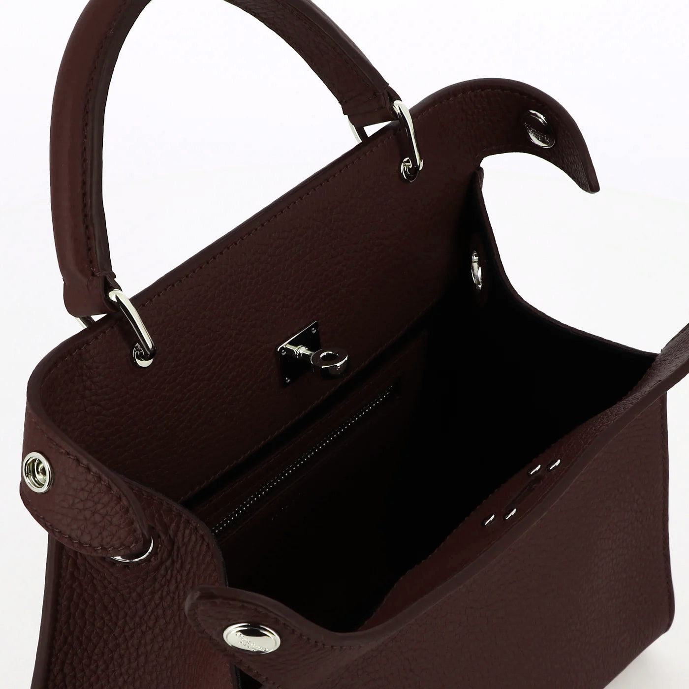 LEATHER HANDBAG LUTECE MINI PRUNE