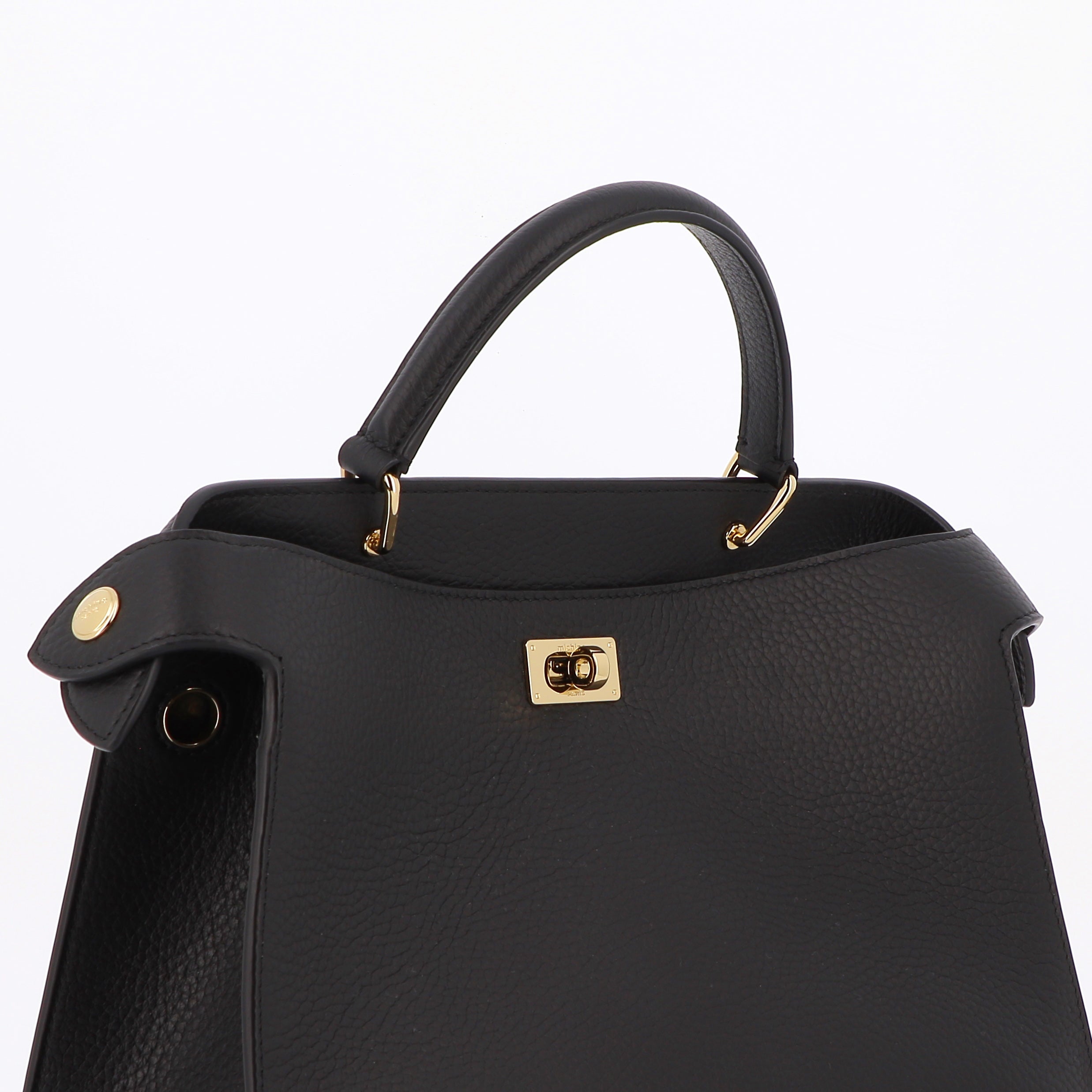 LEATHER HANDBAG LUTECE PM BLACK GOLD HARDWARE