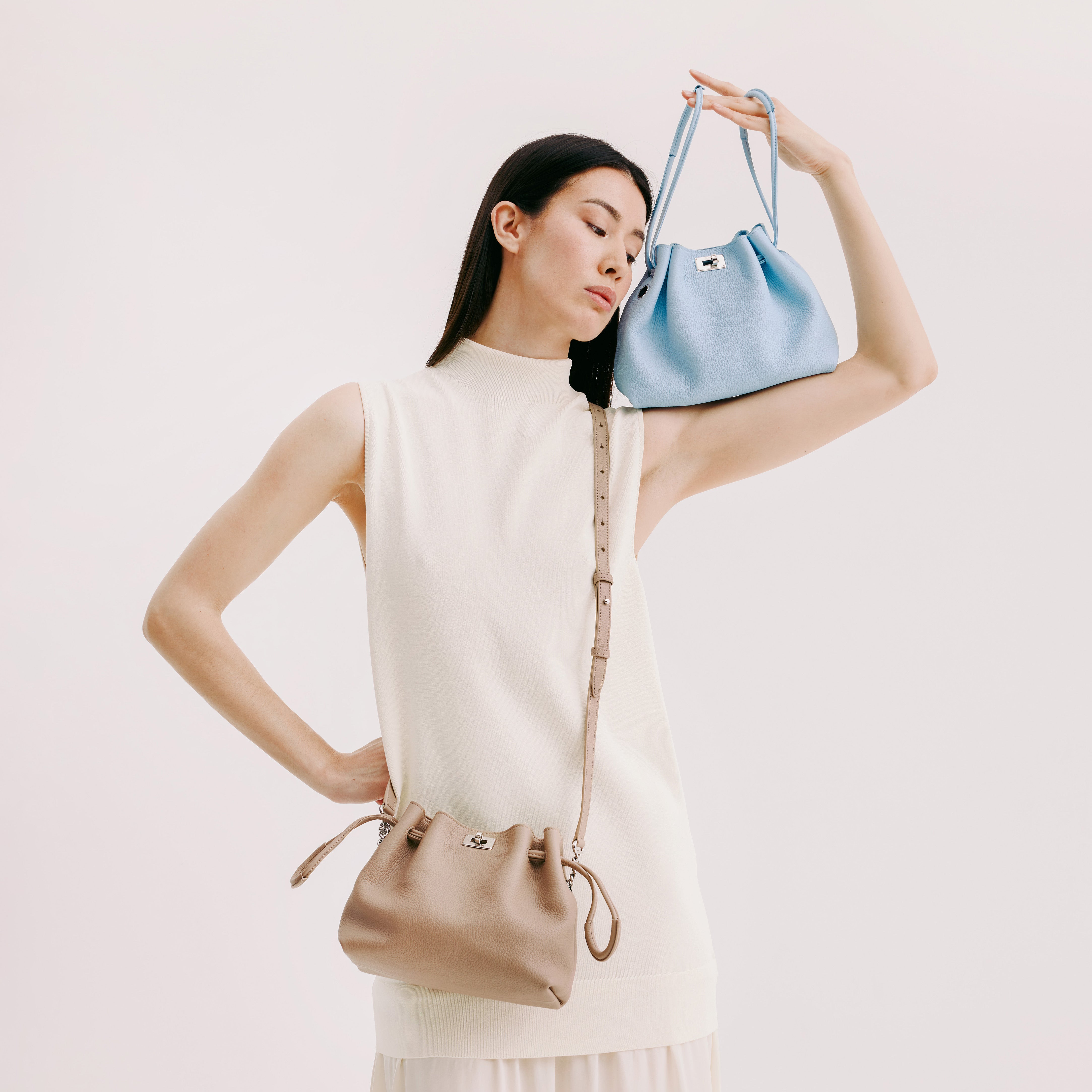 LEATHER DRAWSTRING BAG COLETTE MINI MIST