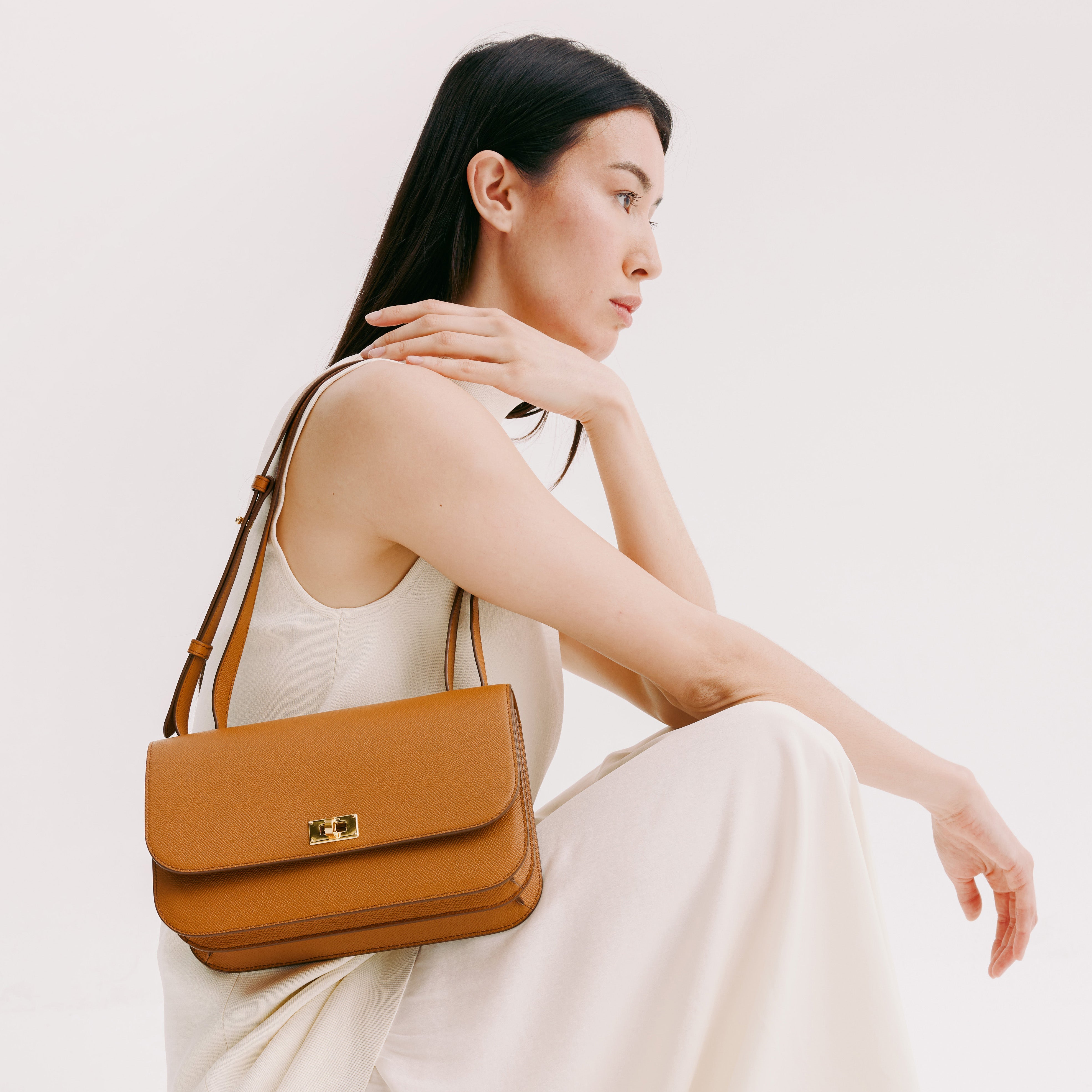 LEATHER FLAP BAG ELYSEE EAST/WEST GOLD