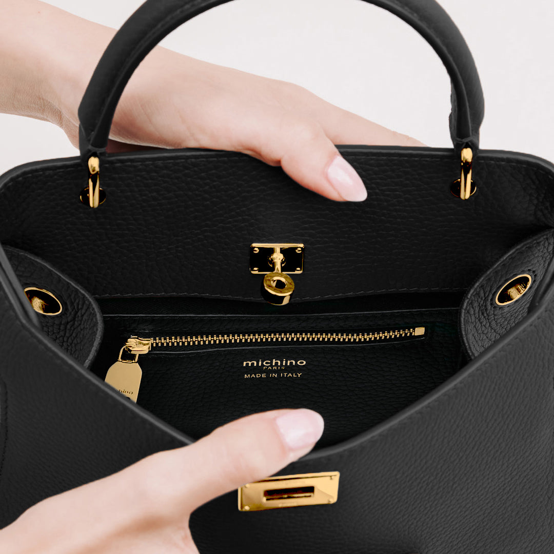 LEATHER HANDBAG LUTECE MINI BLACK GOLD HARDWARE