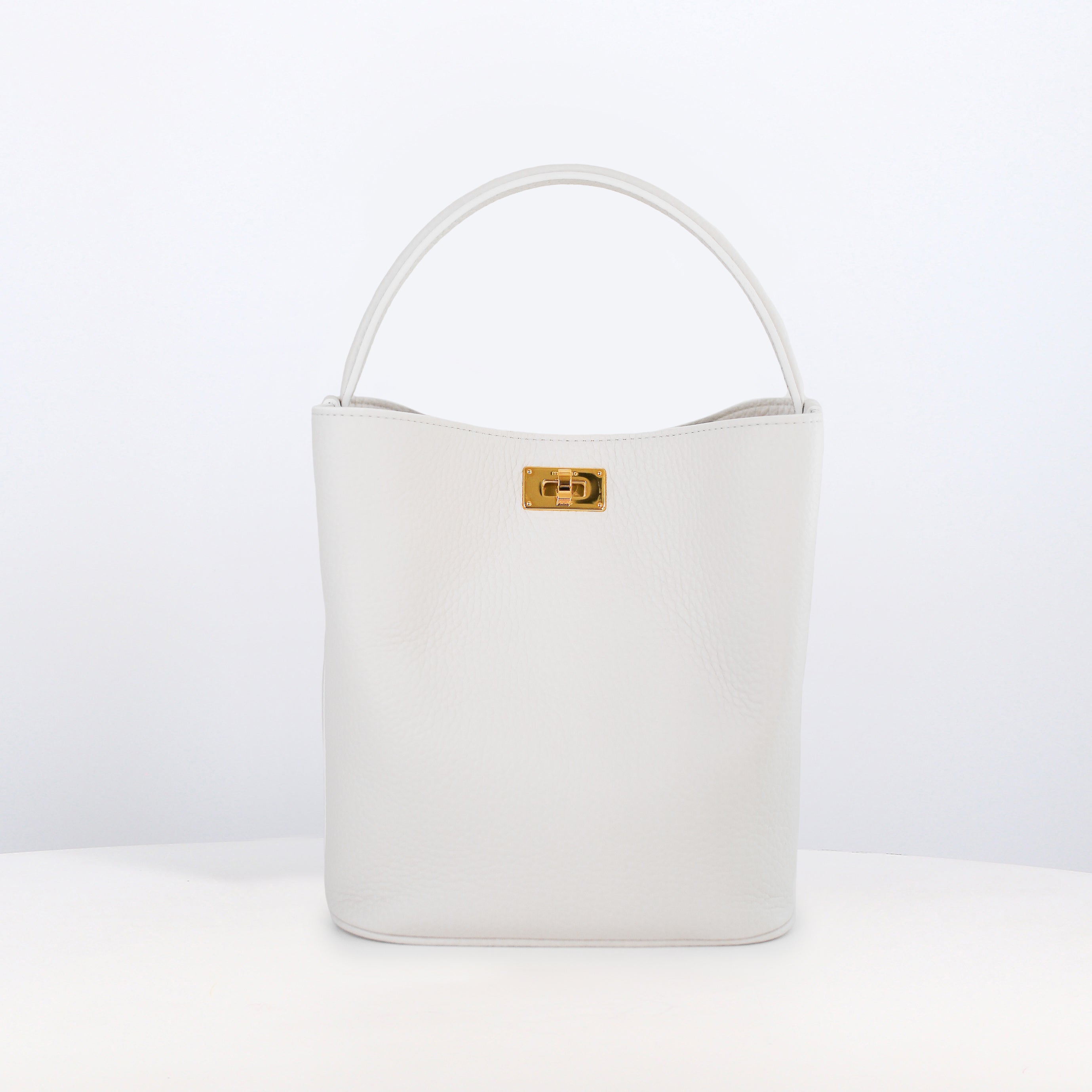 LEATHER BUCKET BAG ODEON MINI CRAIE WITH GOLD HARDWARE