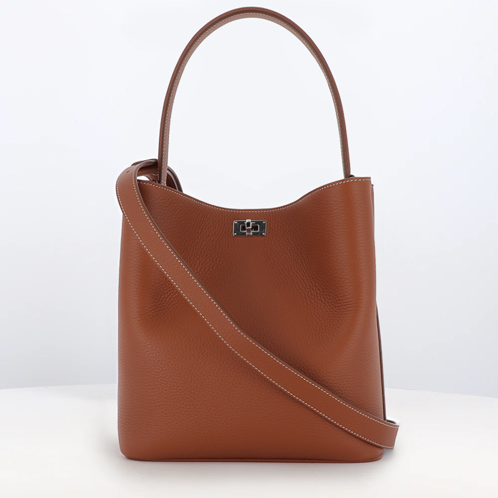 LEATHER BUCKET BAG ODEON PM GOLD