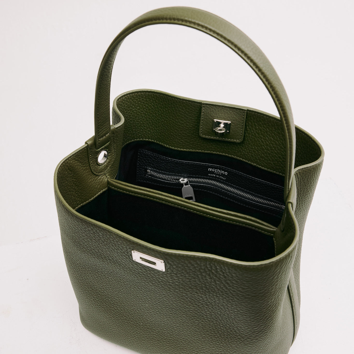 LEATHER BUCKET BAG ODEON PM KHAKI