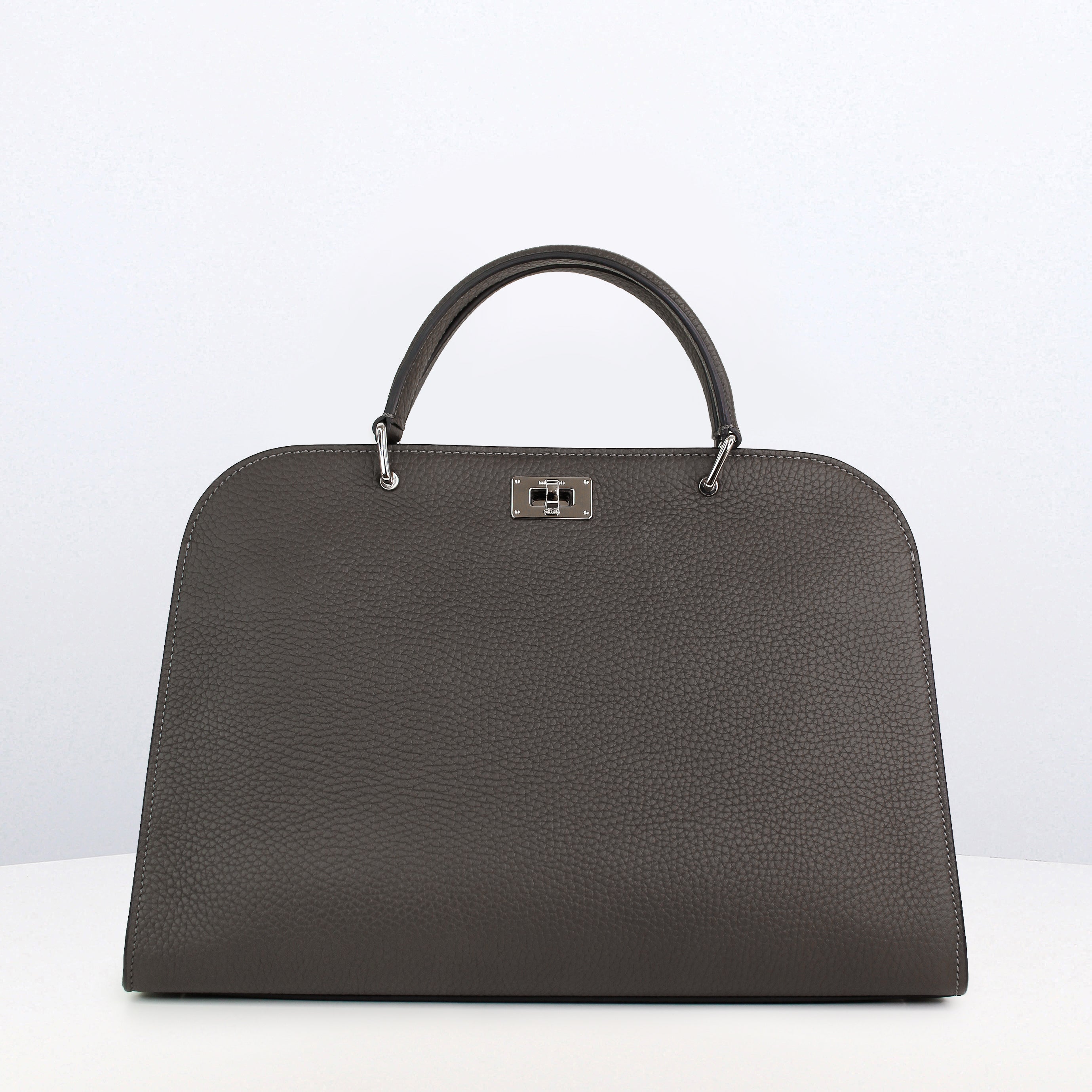 LEATHER HANDBAG OPERA PM CHARCOAL GREY
