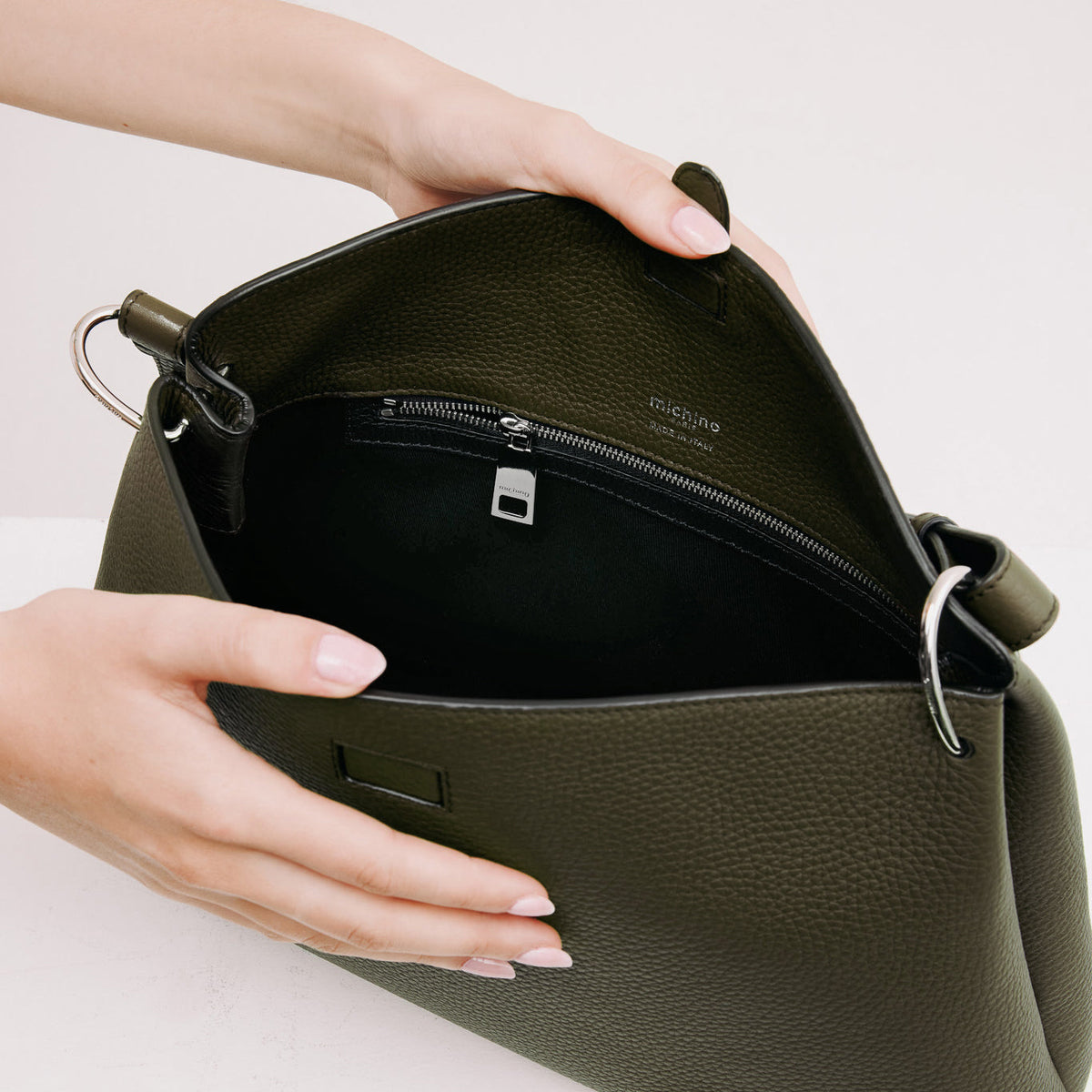 LEATHER HANDBAG PASSY PM KHAKI