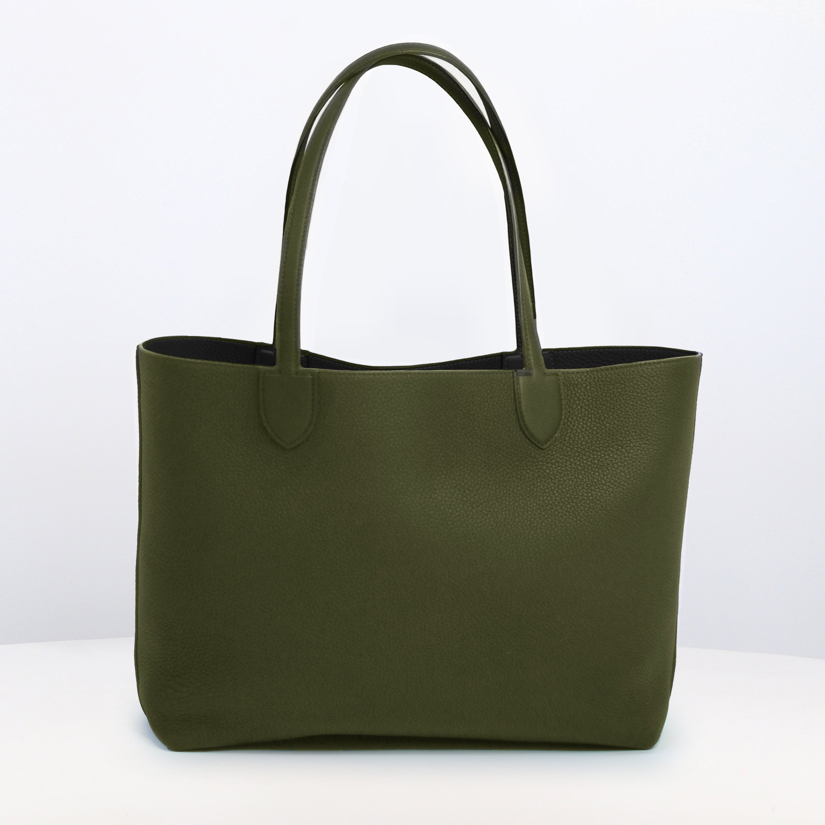 RIVOLI REVERSIBLE LEATHER TOTE BAG EAST/WEST BLACK/KHAKI