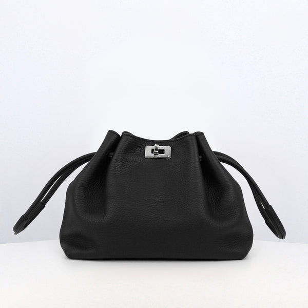 LEATHER DRAWSTRING BAG COLETTE MINI BLACK