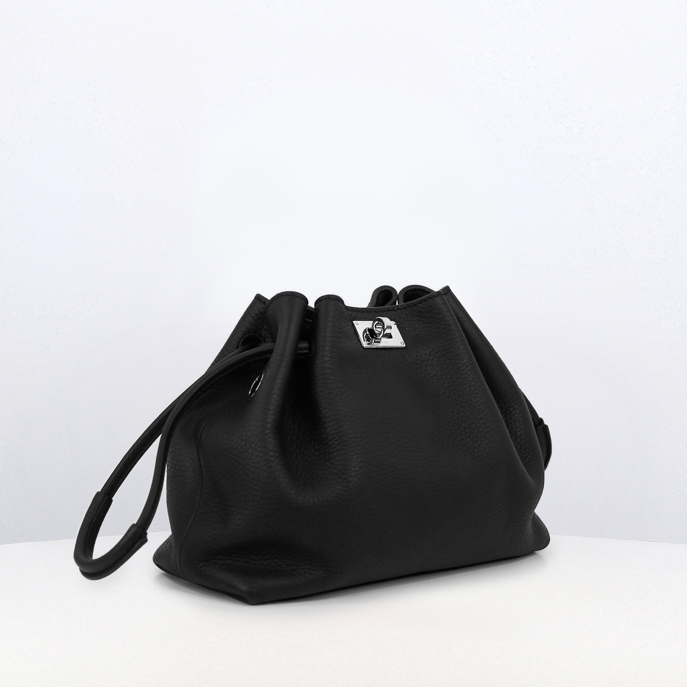 LEATHER DRAWSTRING BAG COLETTE MINI BLACK