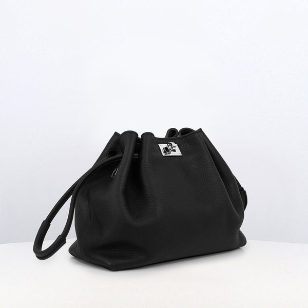 LEATHER DRAWSTRING BAG COLETTE MINI BLACK