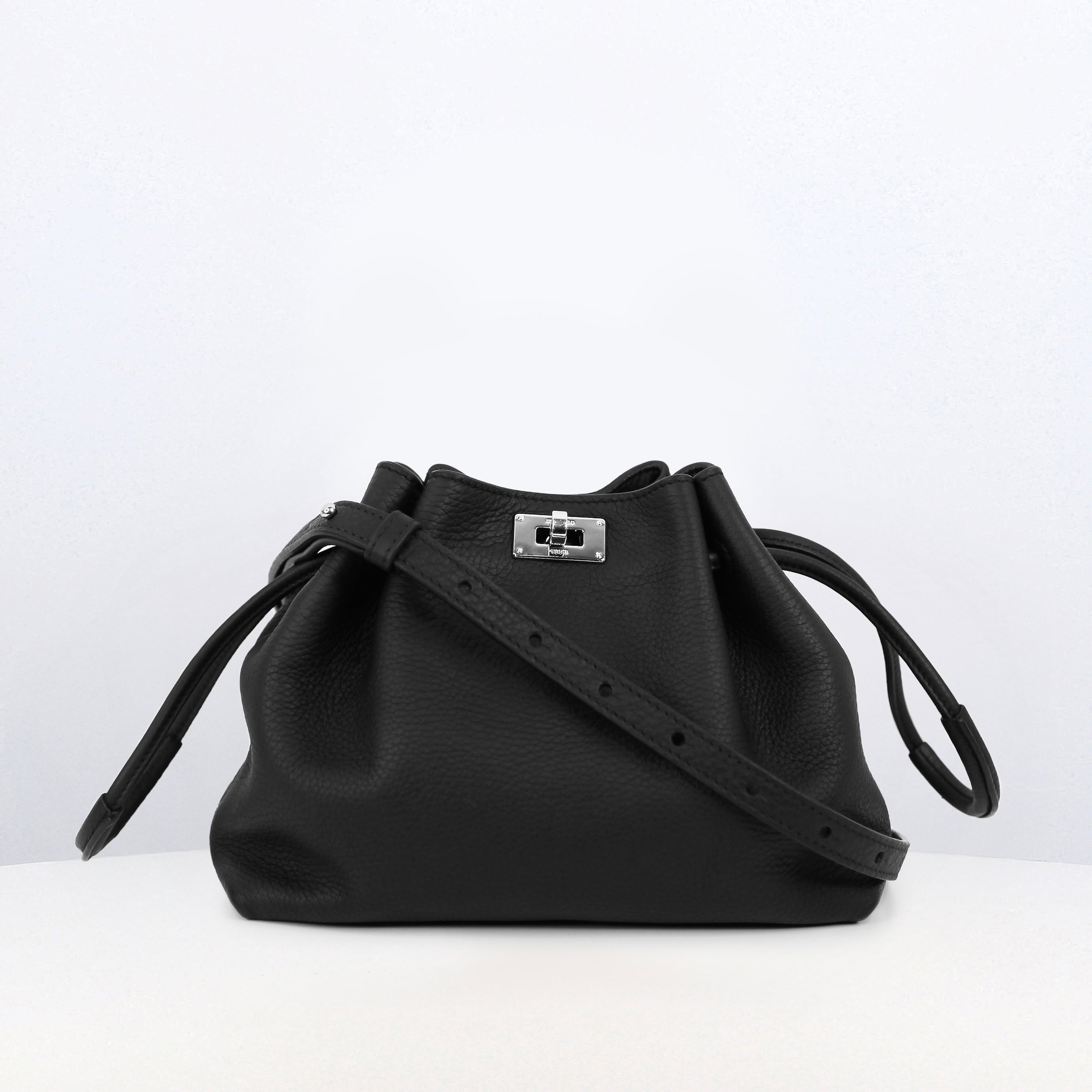 LEATHER DRAWSTRING BAG COLETTE MINI BLACK