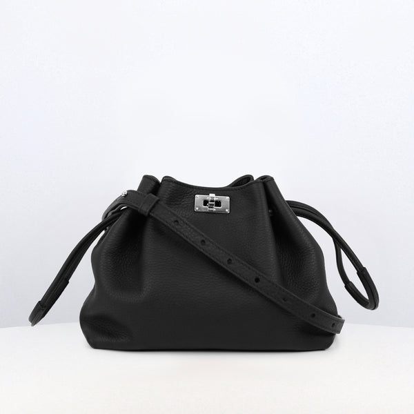 LEATHER DRAWSTRING BAG COLETTE MINI BLACK