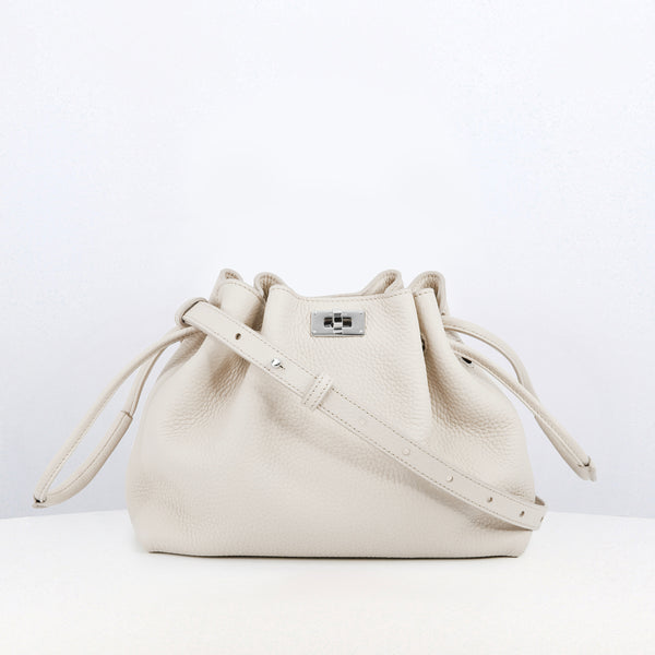 LEATHER DRAWSTRING BAG COLETTE MINI IVORY