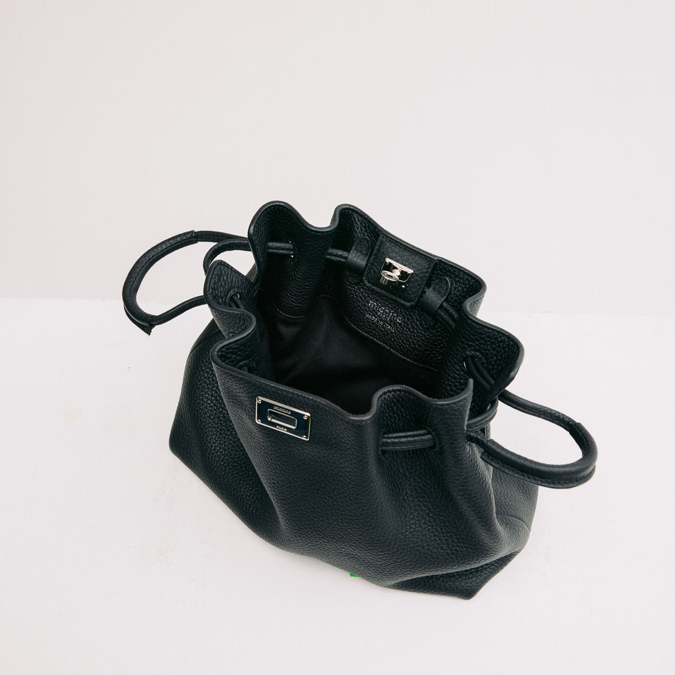LEATHER DRAWSTRING BAG COLETTE MINI BLACK