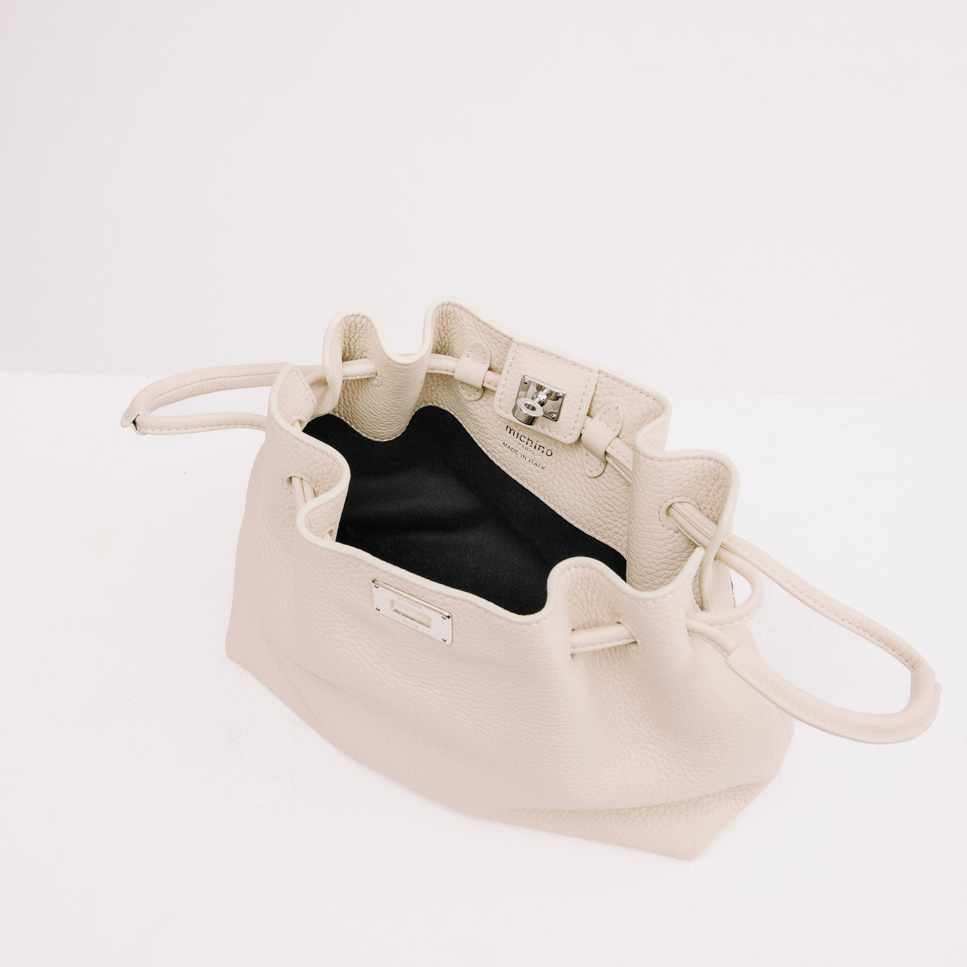 LEATHER DRAWSTRING BAG COLETTE MINI IVORY