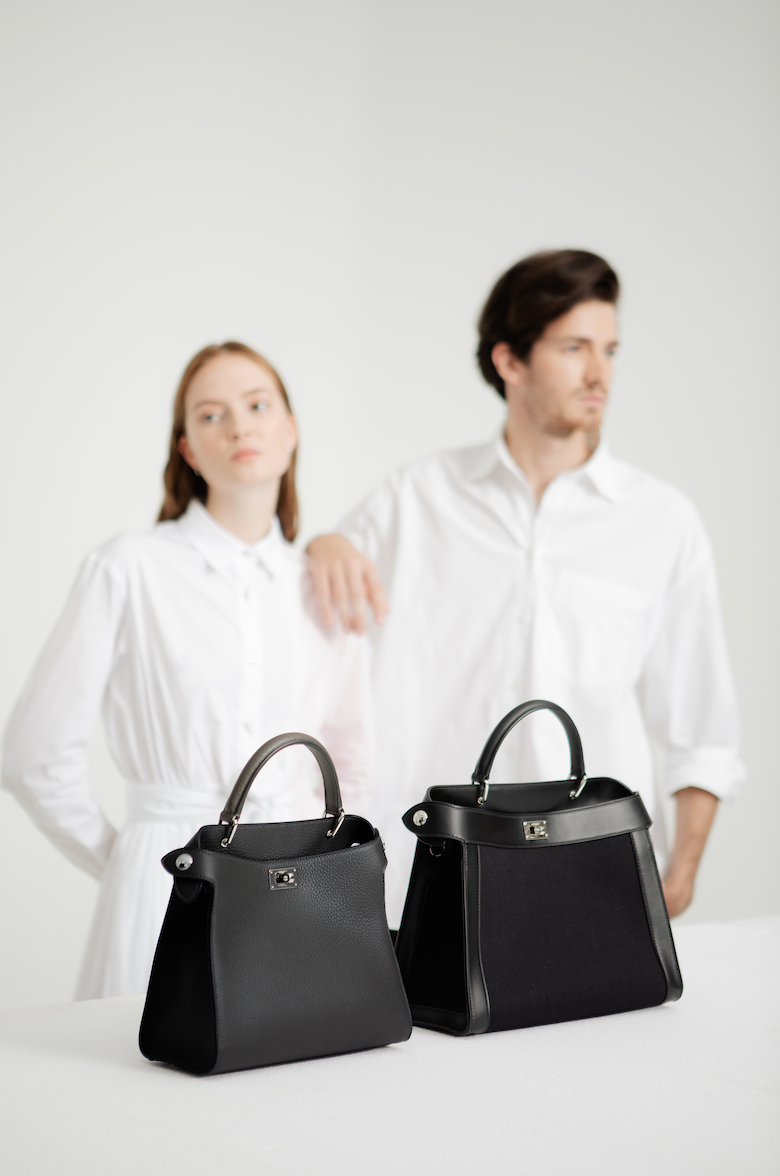 LEATHER HANDBAG LUTECE MINI CHARCOAL GREY