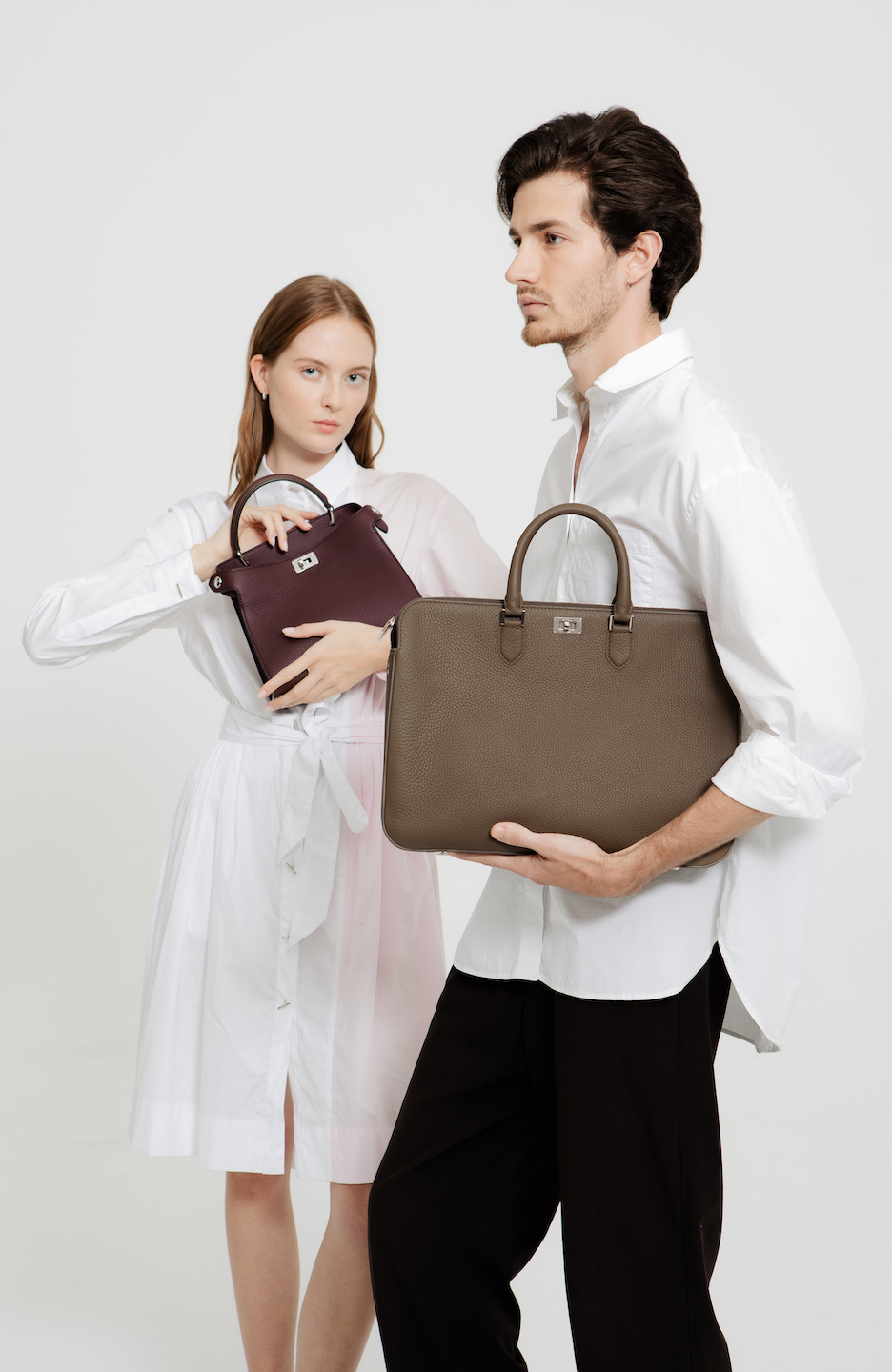 LEATHER HANDBAG LUTECE MINI PRUNE